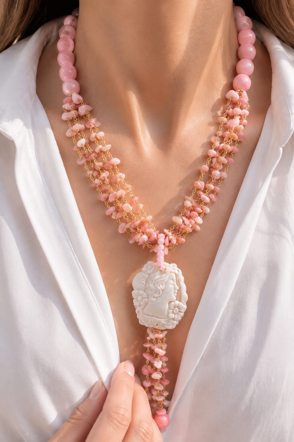 COLLANA ARTIGIANALE MADREPERLA ROSA PASTA DI CORALLO CAMMEO DI TORRE DEL GRECO (7)
