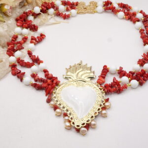 Collana Multifilo Corallo Bamboo Agata Bianca Sacro Cuore