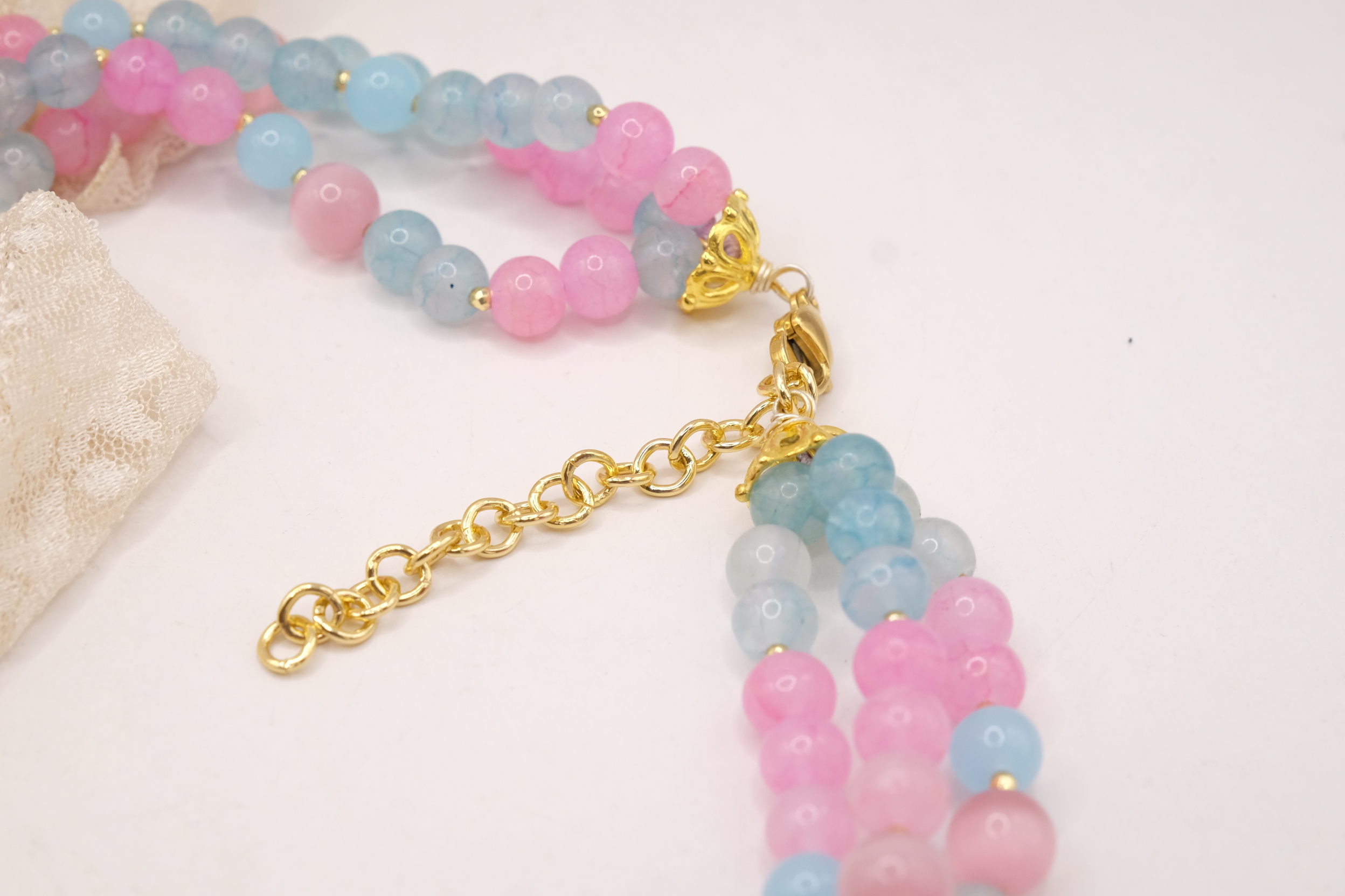 COLLANA ARTIGIANALE MULTIFILO GIADA OCCHIO DI GATTO ROSA AZZURRO SACRO CUORE CERAMICA DI CALTAGIRONE SICILIA SICILIANA ARTISTICA (6)