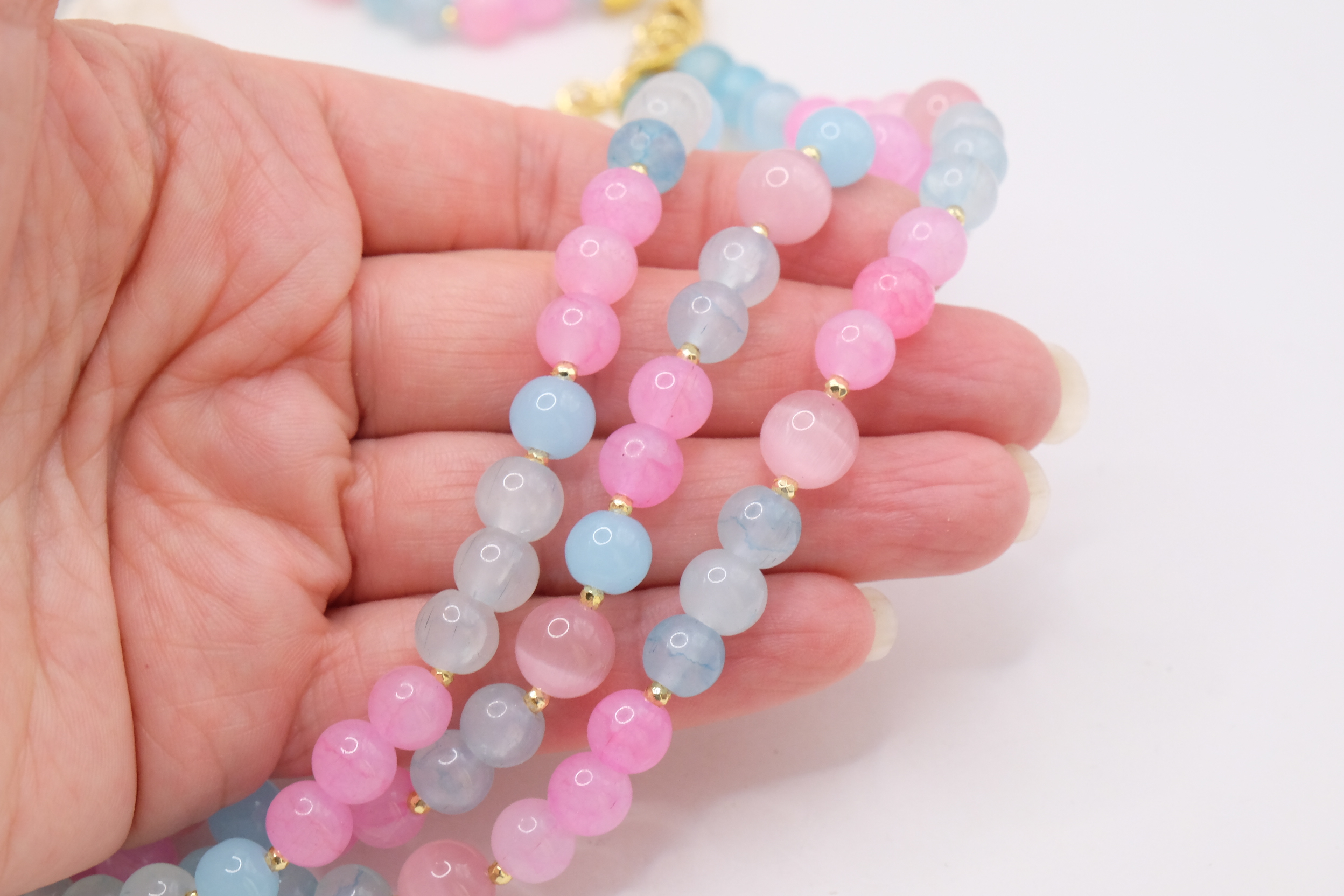 COLLANA ARTIGIANALE MULTIFILO GIADA OCCHIO DI GATTO ROSA AZZURRO SACRO CUORE CERAMICA DI CALTAGIRONE SICILIA SICILIANA ARTISTICA (7)