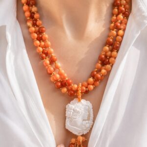 Collana multifilo pasta di corallo arancio Sciacca cammeo Torre del Greco