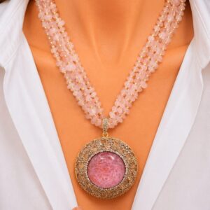 Collana multifilo Quarzo Rosa Marcassiti Cabochon Resina Tondo