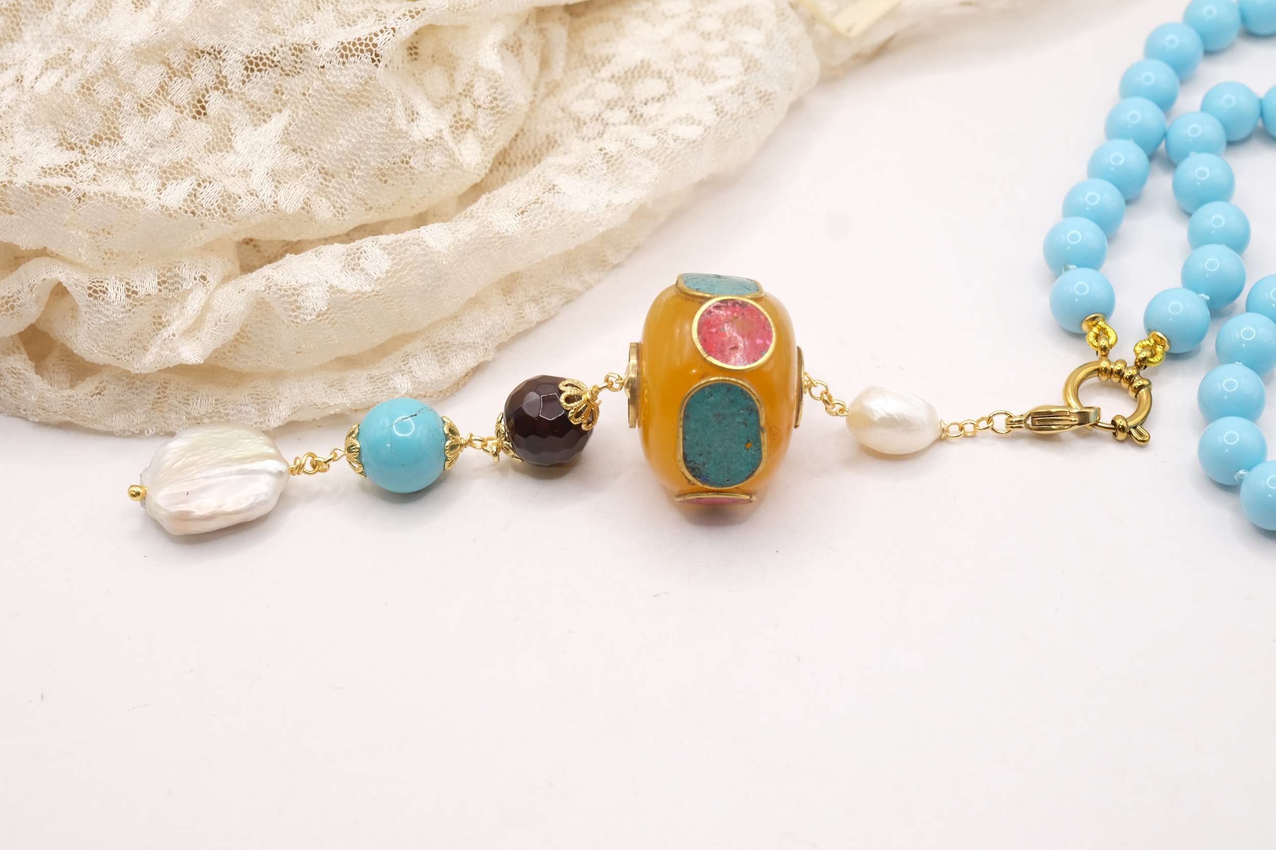 HANDMADE TURQUOISE PASTE NECKLACE NEPALESE PENDANT B (1)