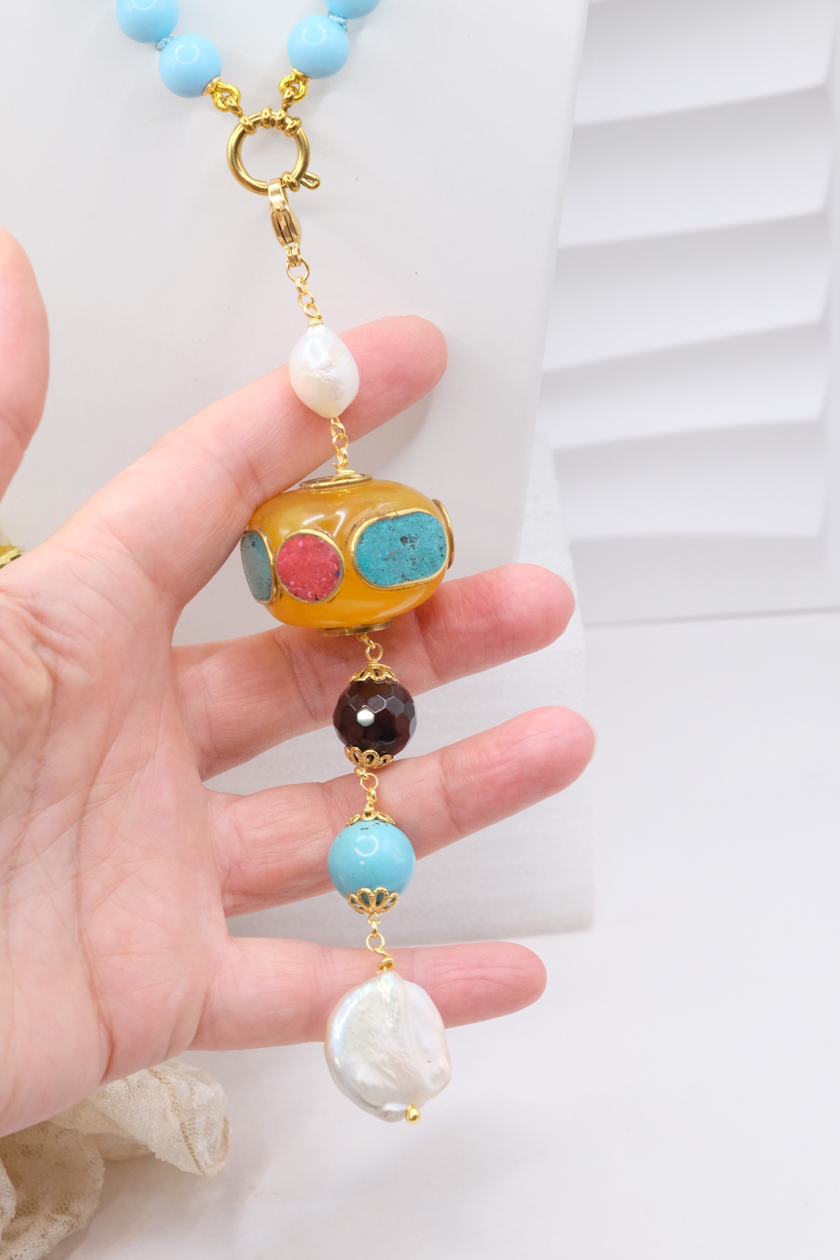 HANDMADE TURQUOISE PASTE NECKLACE NEPALESE PENDANT B (3)