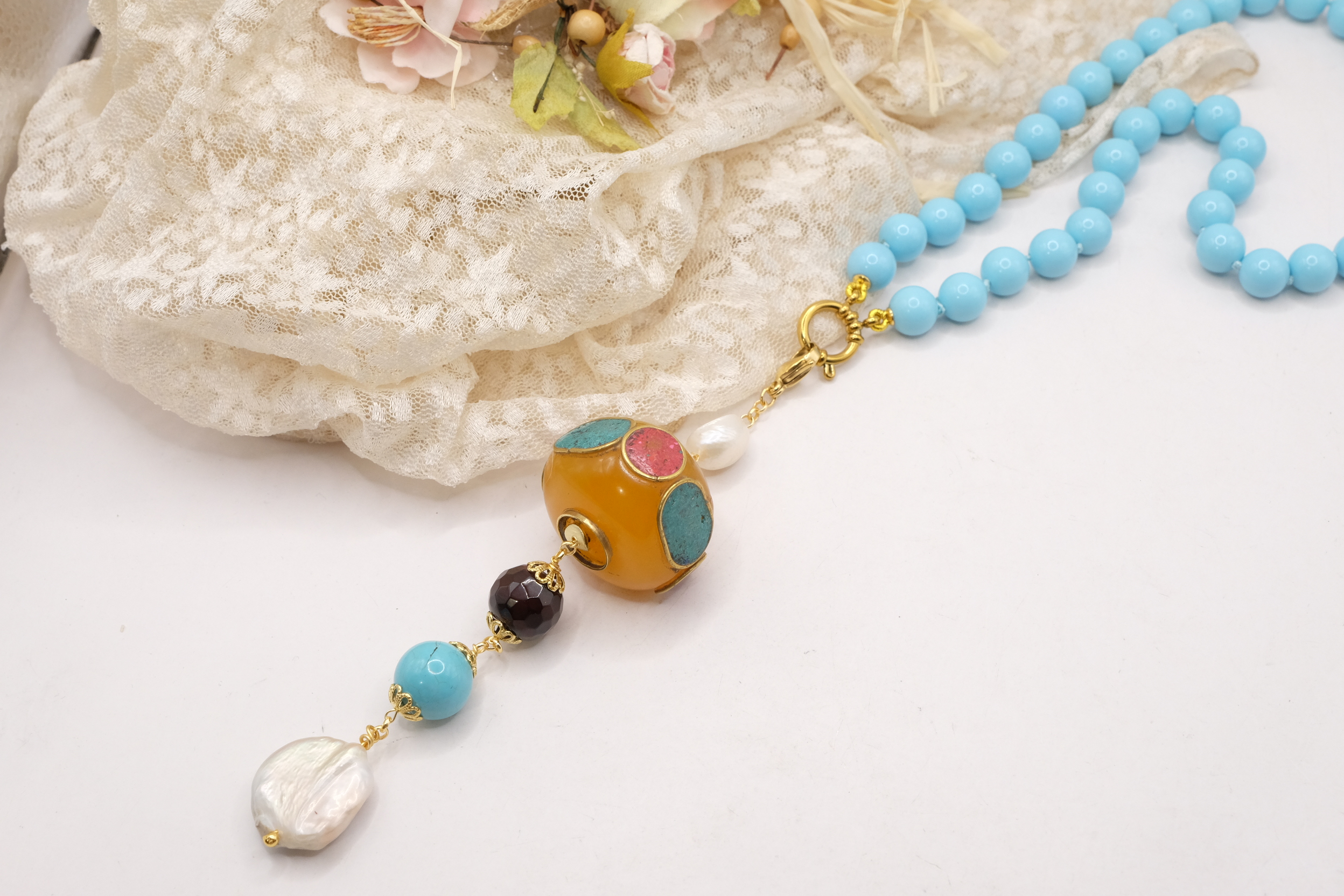 HANDMADE TURQUOISE PASTE NECKLACE NEPALESE PENDANT B (4)