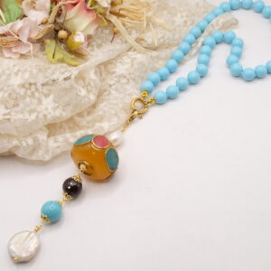 Collana Artigianale Ciondolo Nepalese Perla Pietre Naturali Pasta di Turchese