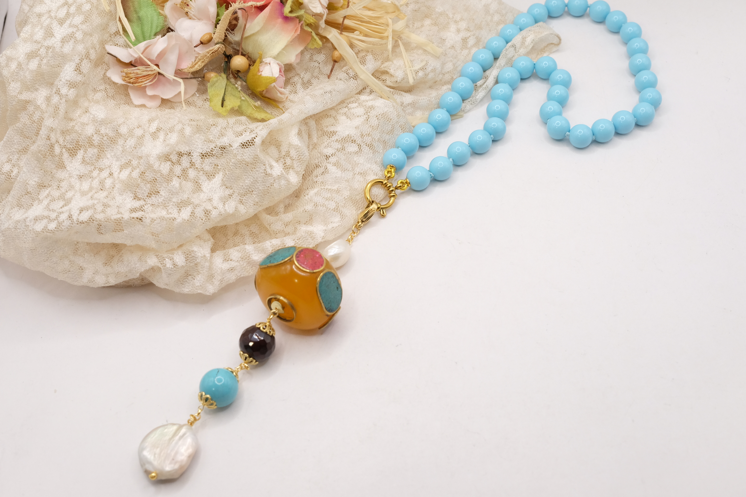 HANDMADE TURQUOISE PASTE NECKLACE NEPALESE PENDANT B (5)