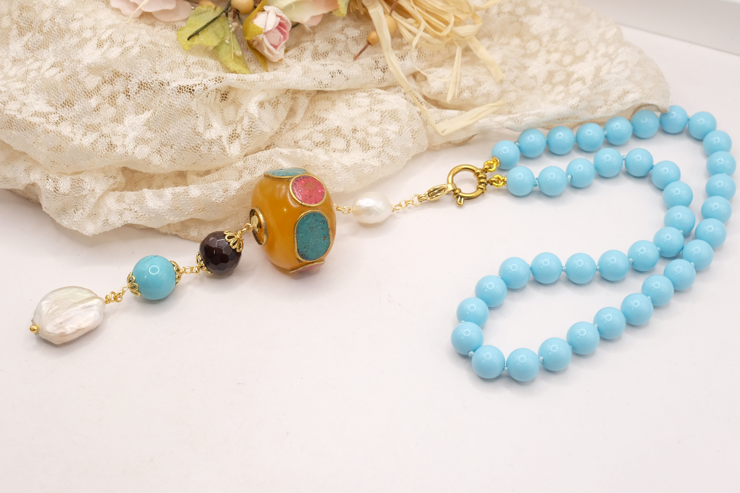 HANDMADE TURQUOISE PASTE NECKLACE NEPALESE PENDANT B (7)