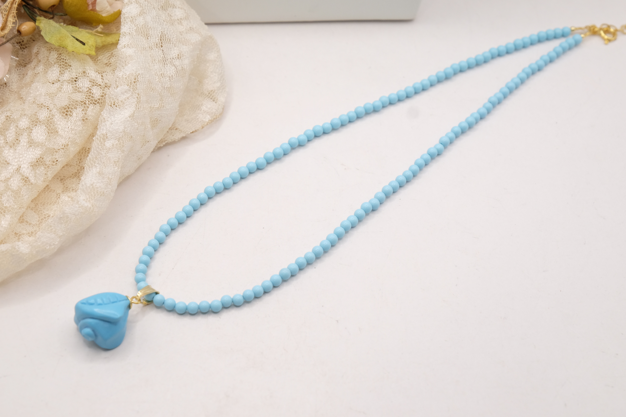 HANDMADE TURQUOISE PASTE NECKLACE WITH MARINE SUBJECTS IN SILVER (11)