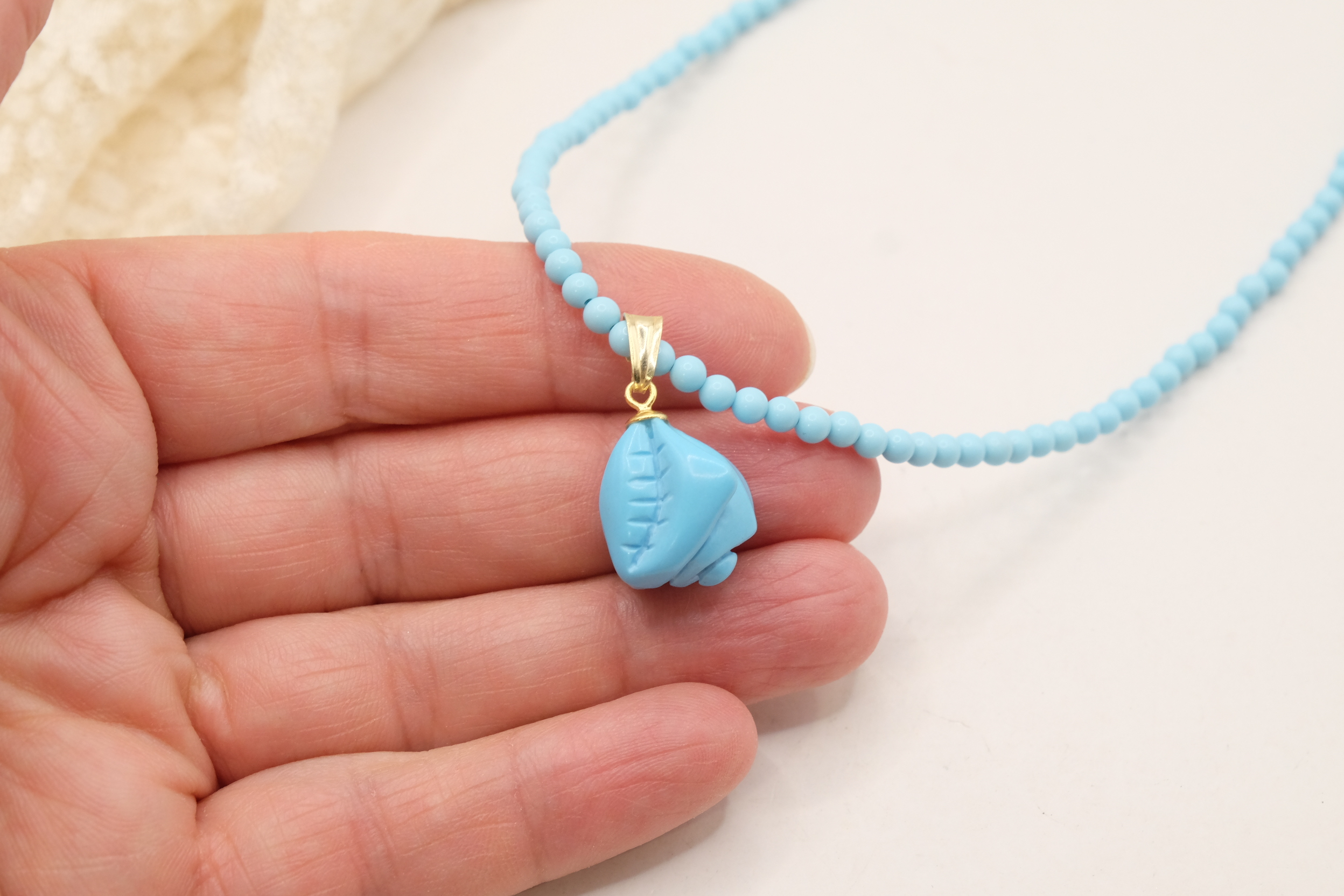 HANDMADE TURQUOISE PASTE NECKLACE WITH MARINE SUBJECTS IN SILVER (12)