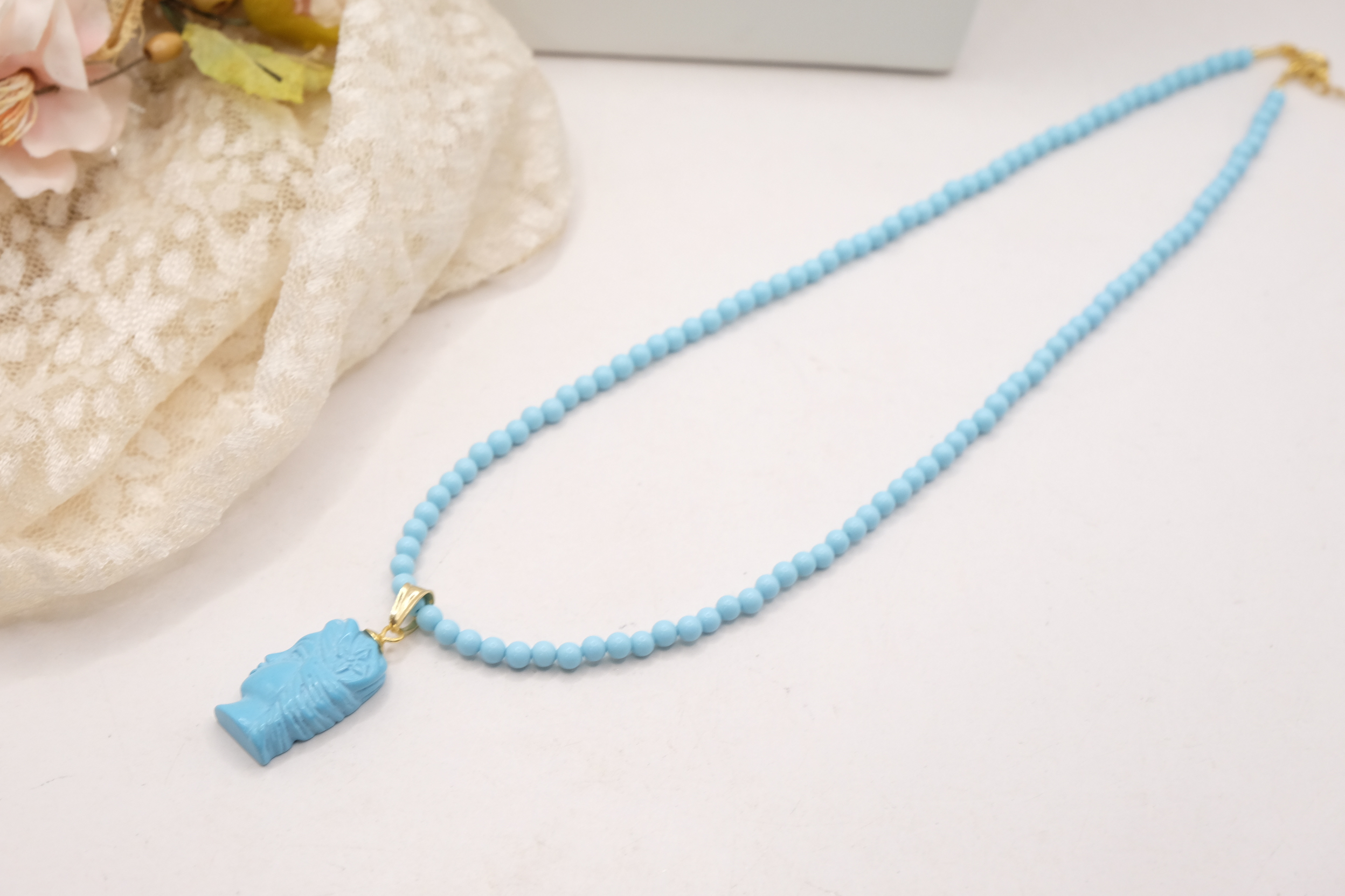 HANDMADE TURQUOISE PASTE NECKLACE WITH MARINE SUBJECTS IN SILVER (14)