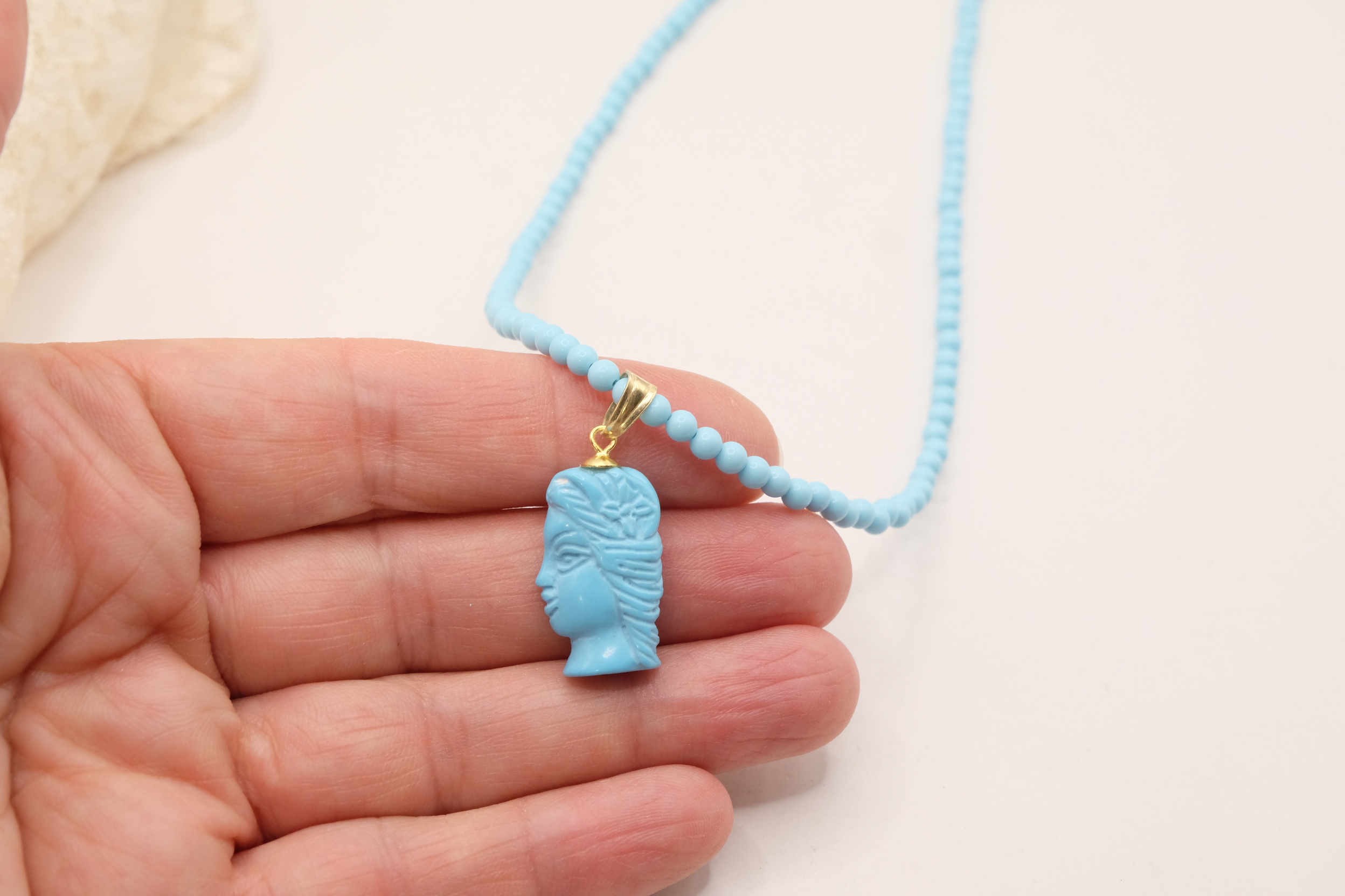 HANDMADE TURQUOISE PASTE NECKLACE WITH MARINE SUBJECTS IN SILVER (15)