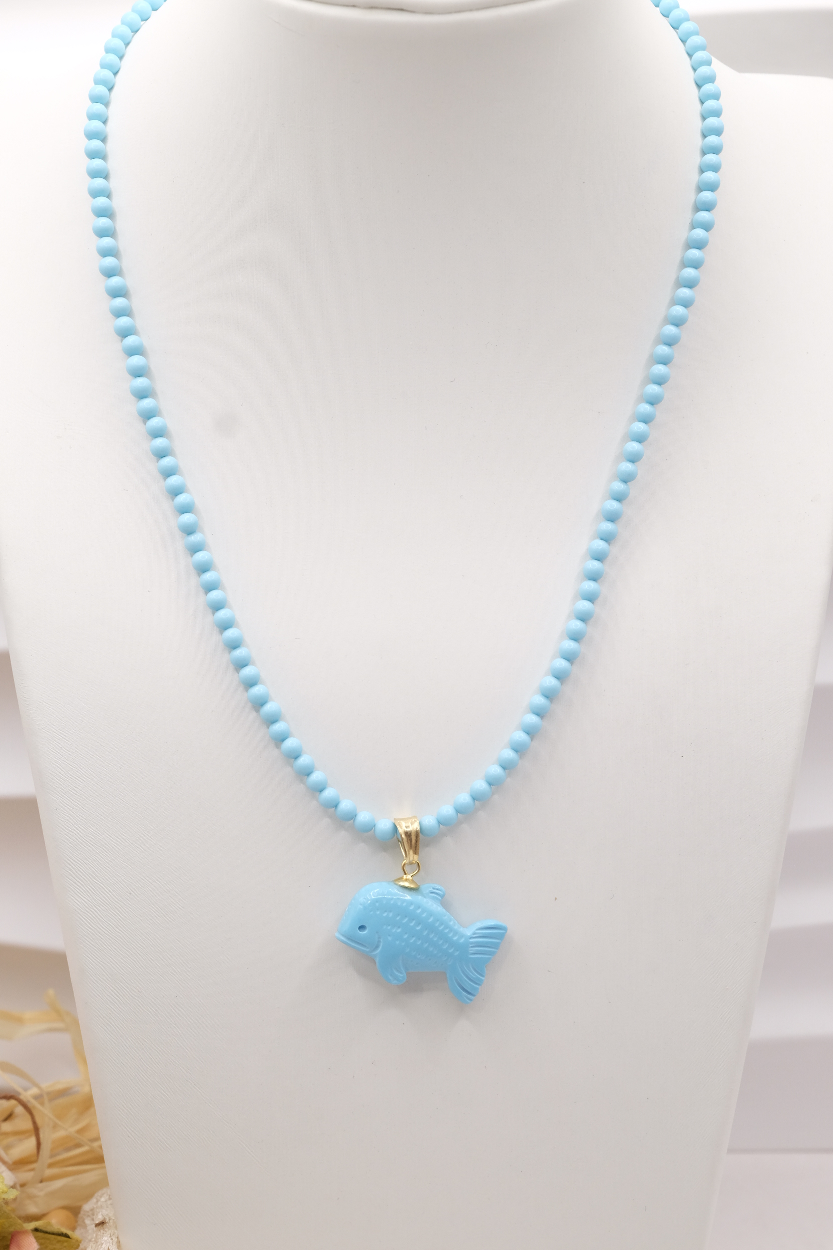 HANDMADE TURQUOISE PASTE NECKLACE WITH MARINE SUBJECTS IN SILVER (16)