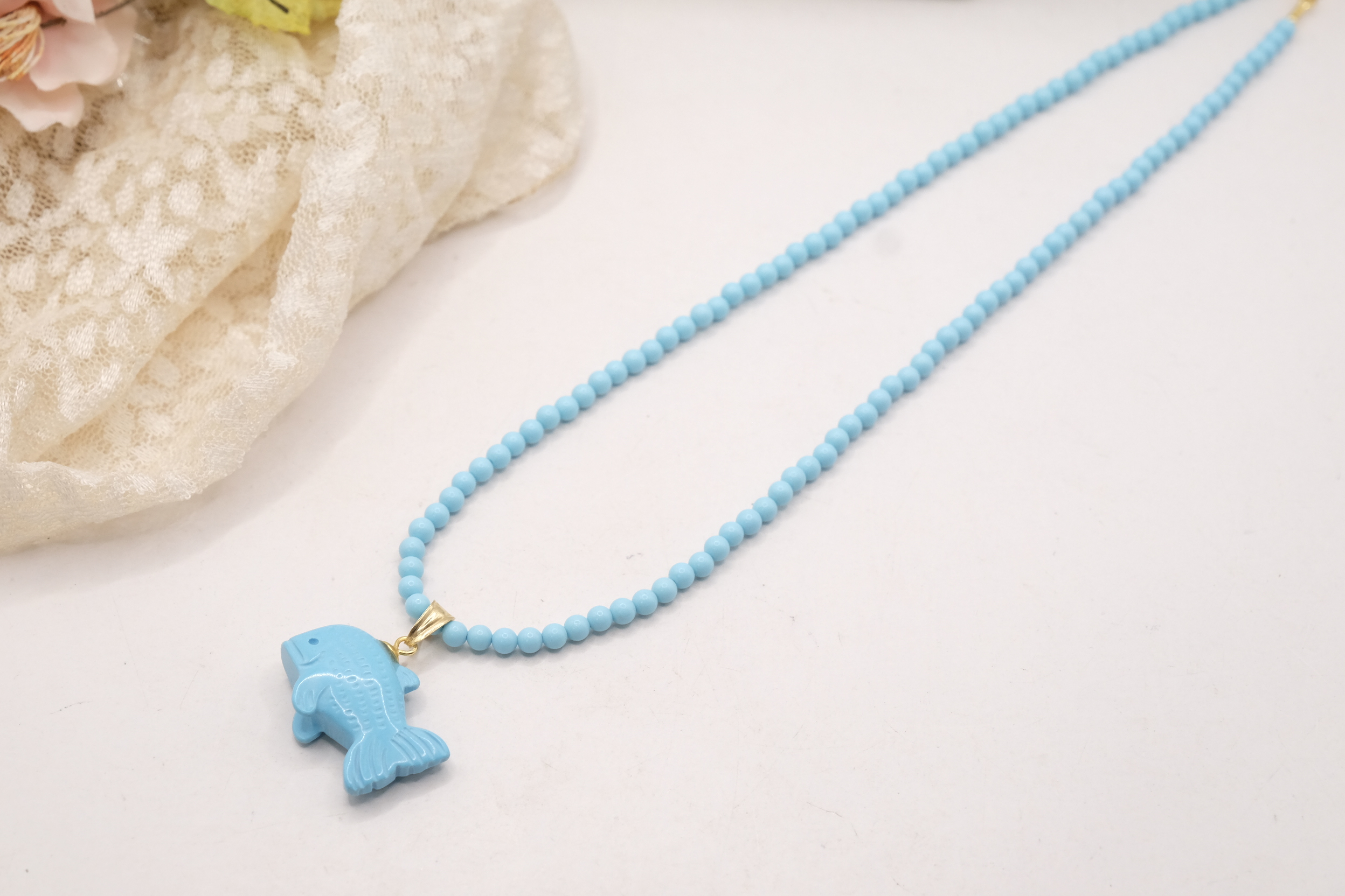HANDMADE TURQUOISE PASTE NECKLACE WITH MARINE SUBJECTS IN SILVER (17)