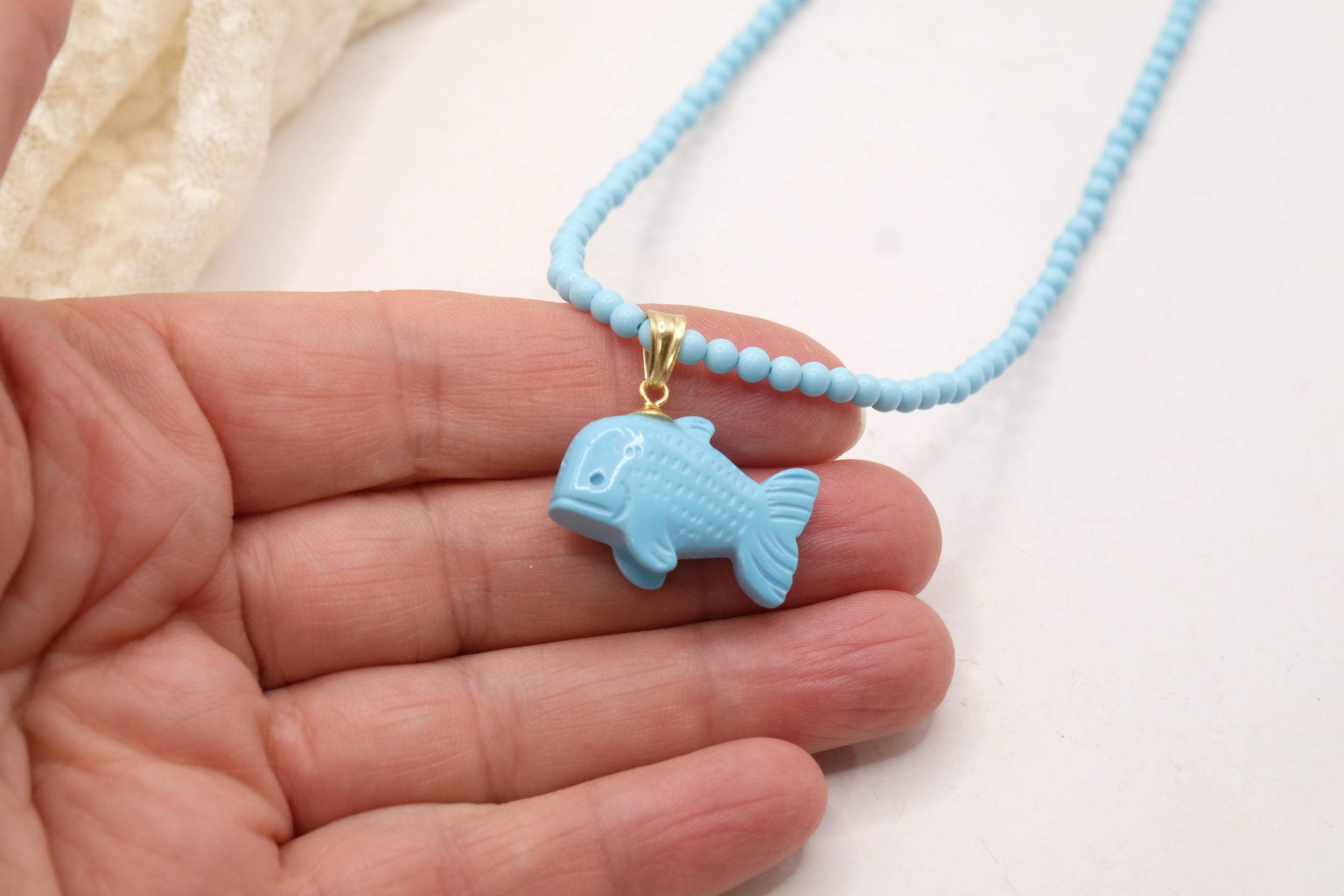 HANDMADE TURQUOISE PASTE NECKLACE WITH MARINE SUBJECTS IN SILVER (18)