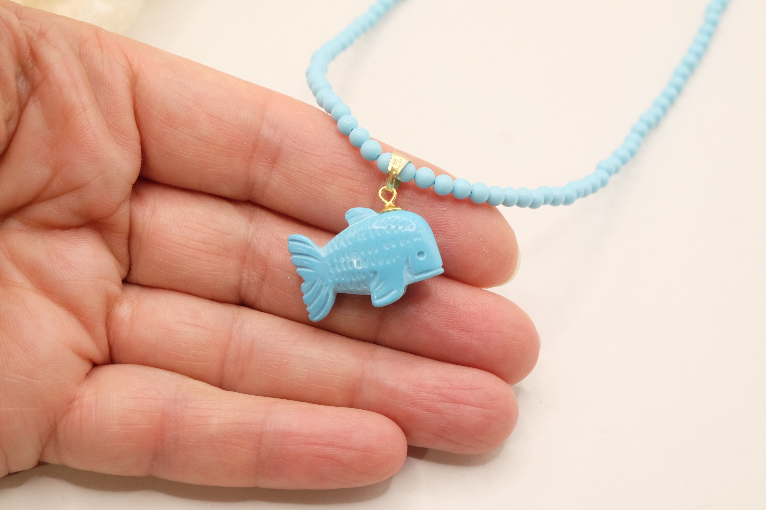 HANDMADE TURQUOISE PASTE NECKLACE WITH MARINE SUBJECTS IN SILVER (19)