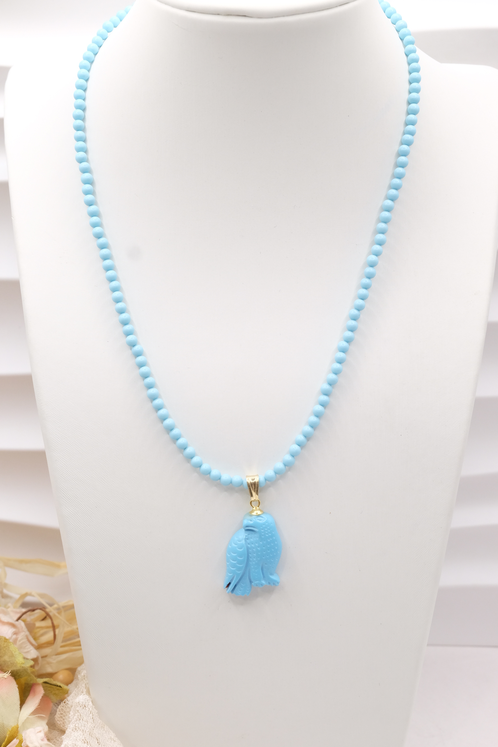 HANDMADE TURQUOISE PASTE NECKLACE WITH MARINE SUBJECTS IN SILVER (2)