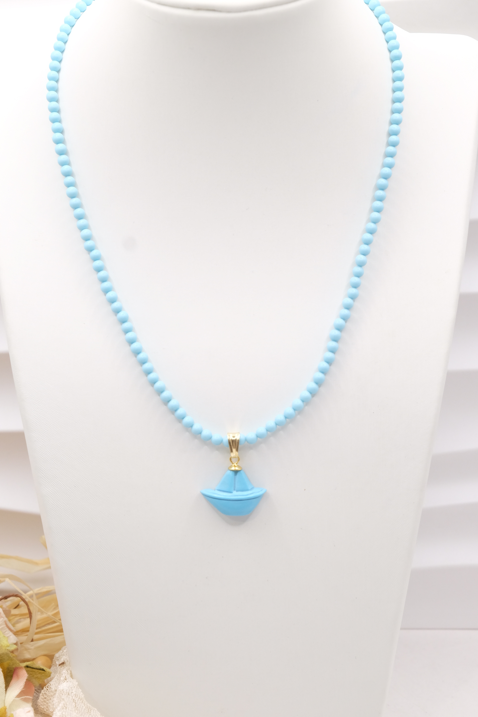 HANDMADE TURQUOISE PASTE NECKLACE WITH MARINE SUBJECTS IN SILVER (20)
