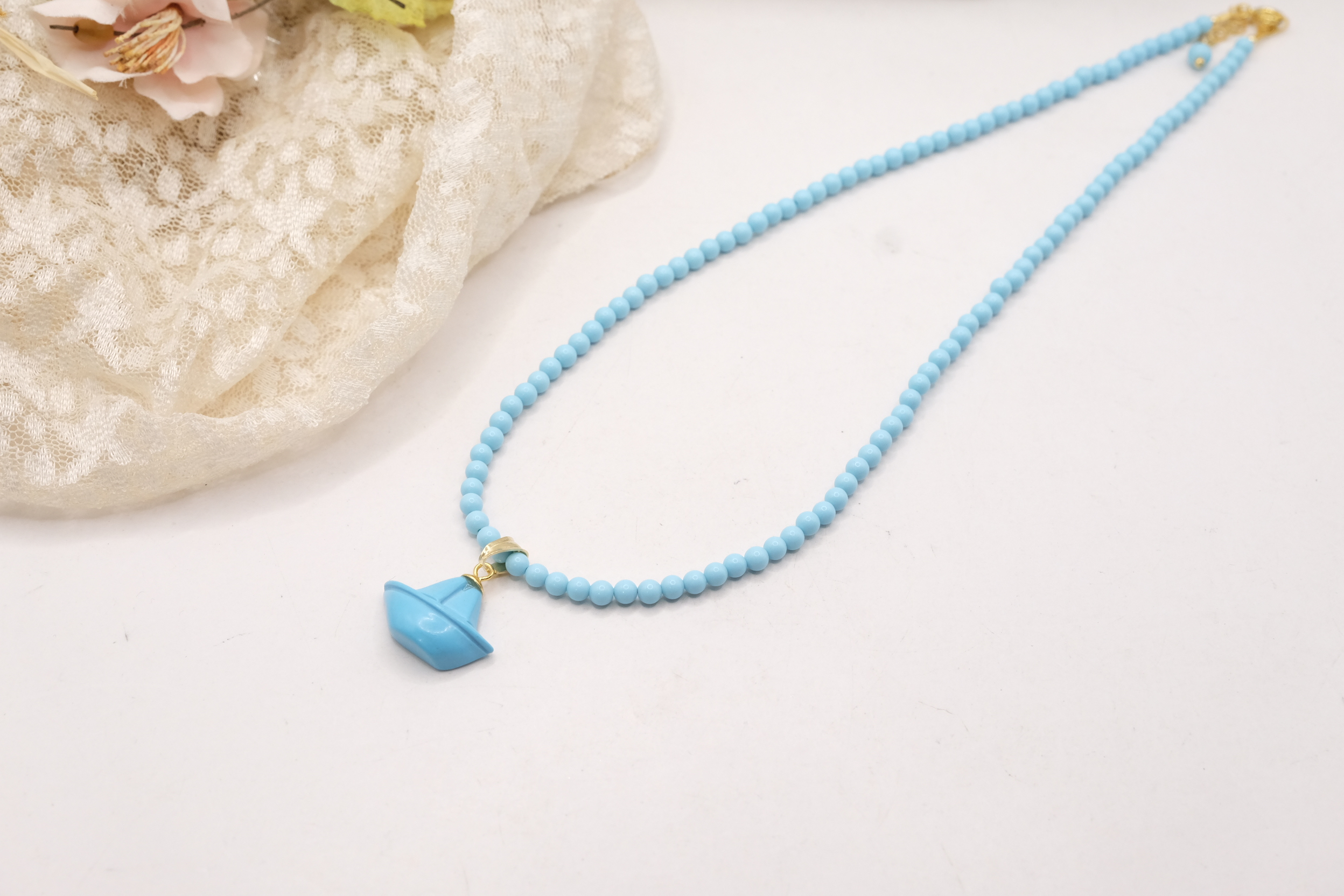 HANDMADE TURQUOISE PASTE NECKLACE WITH MARINE SUBJECTS IN SILVER (21)
