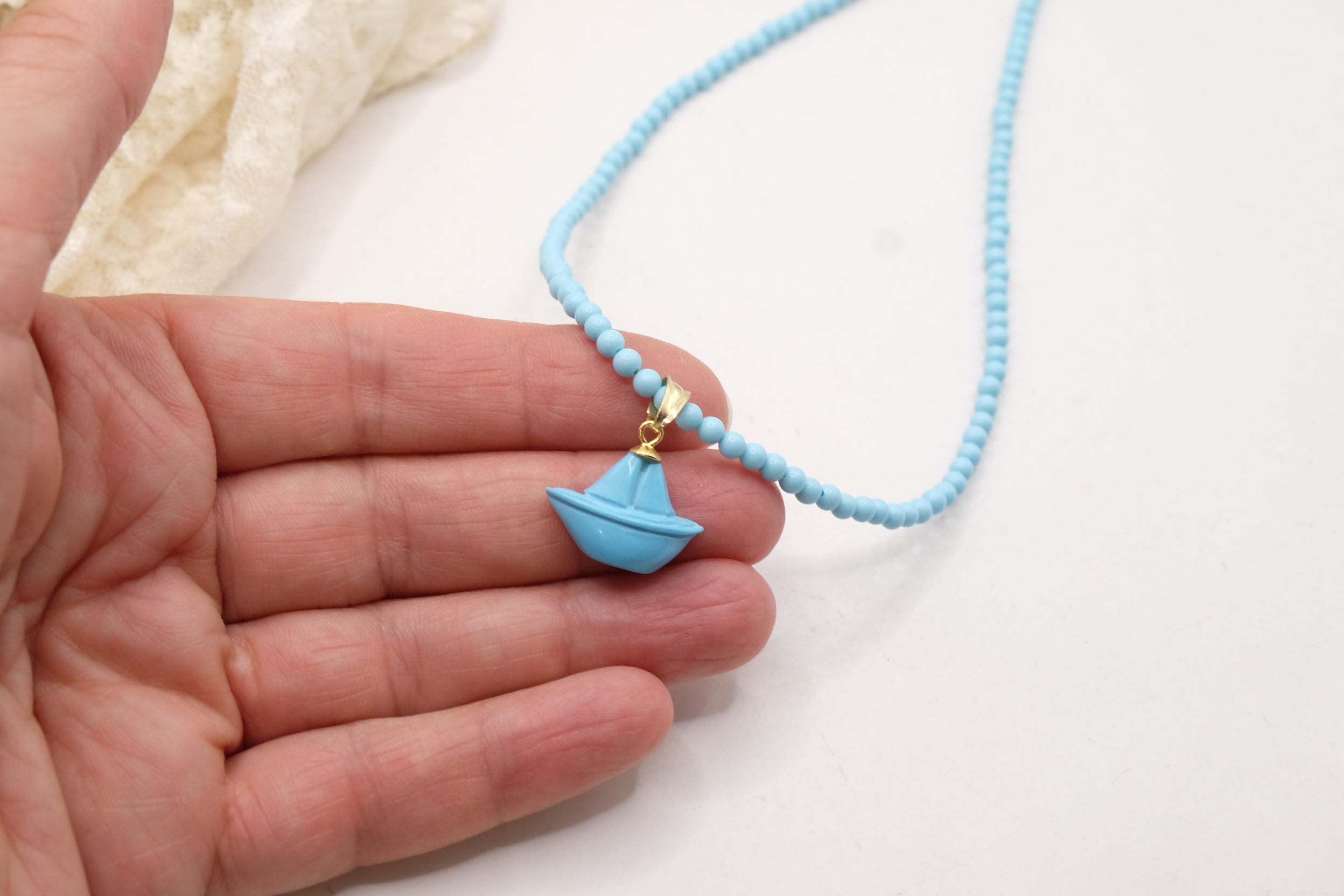 HANDMADE TURQUOISE PASTE NECKLACE WITH MARINE SUBJECTS IN SILVER (22)