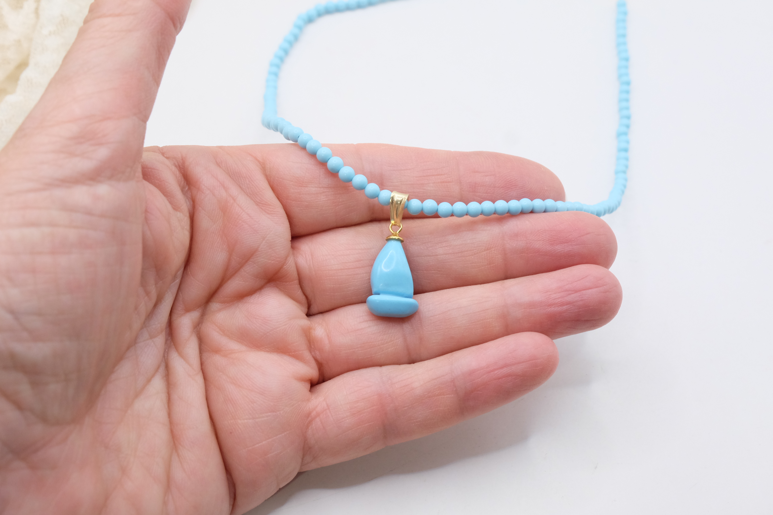 HANDMADE TURQUOISE PASTE NECKLACE WITH MARINE SUBJECTS IN SILVER (23)