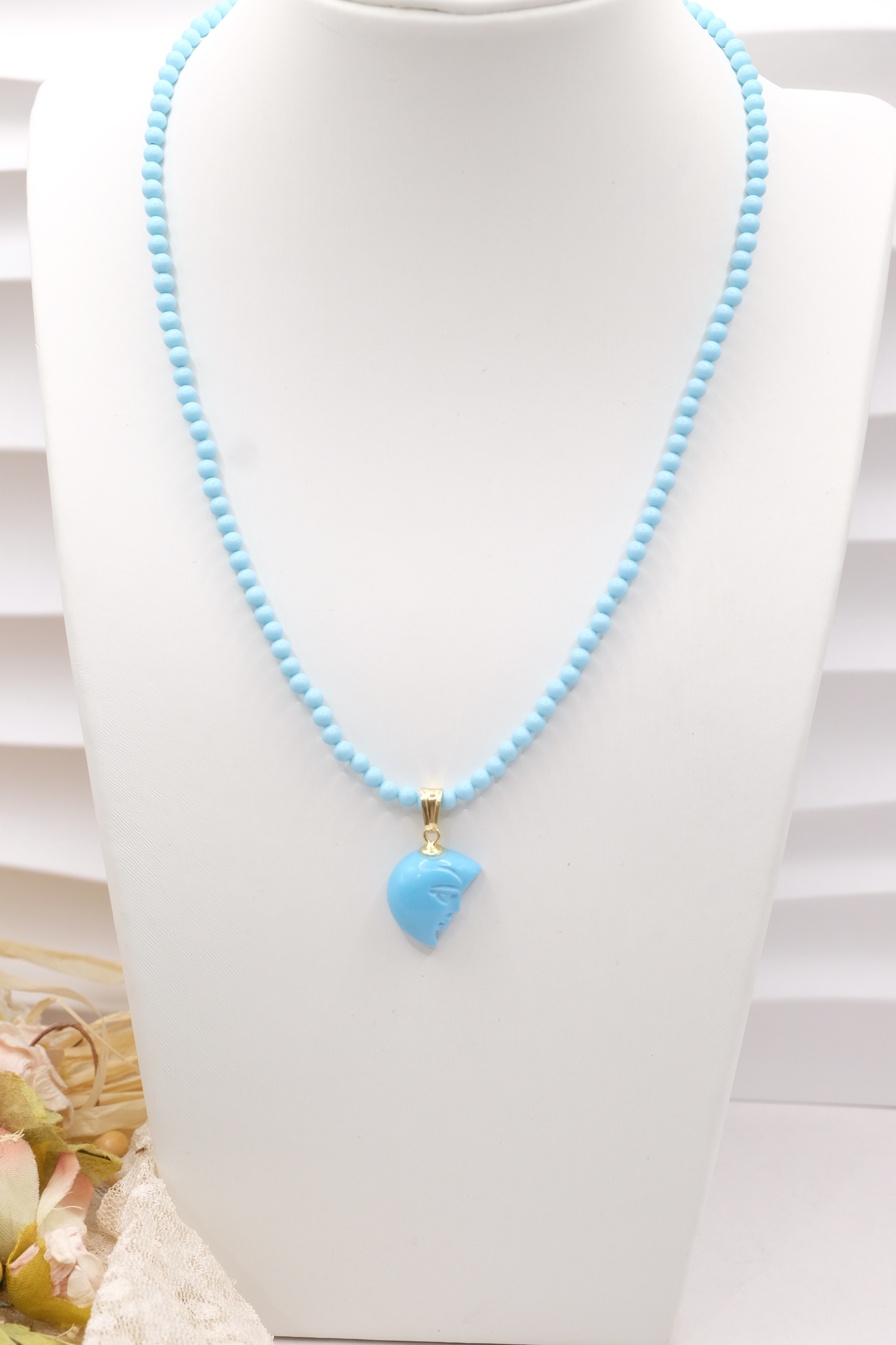 HANDMADE TURQUOISE PASTE NECKLACE WITH MARINE SUBJECTS IN SILVER (24)