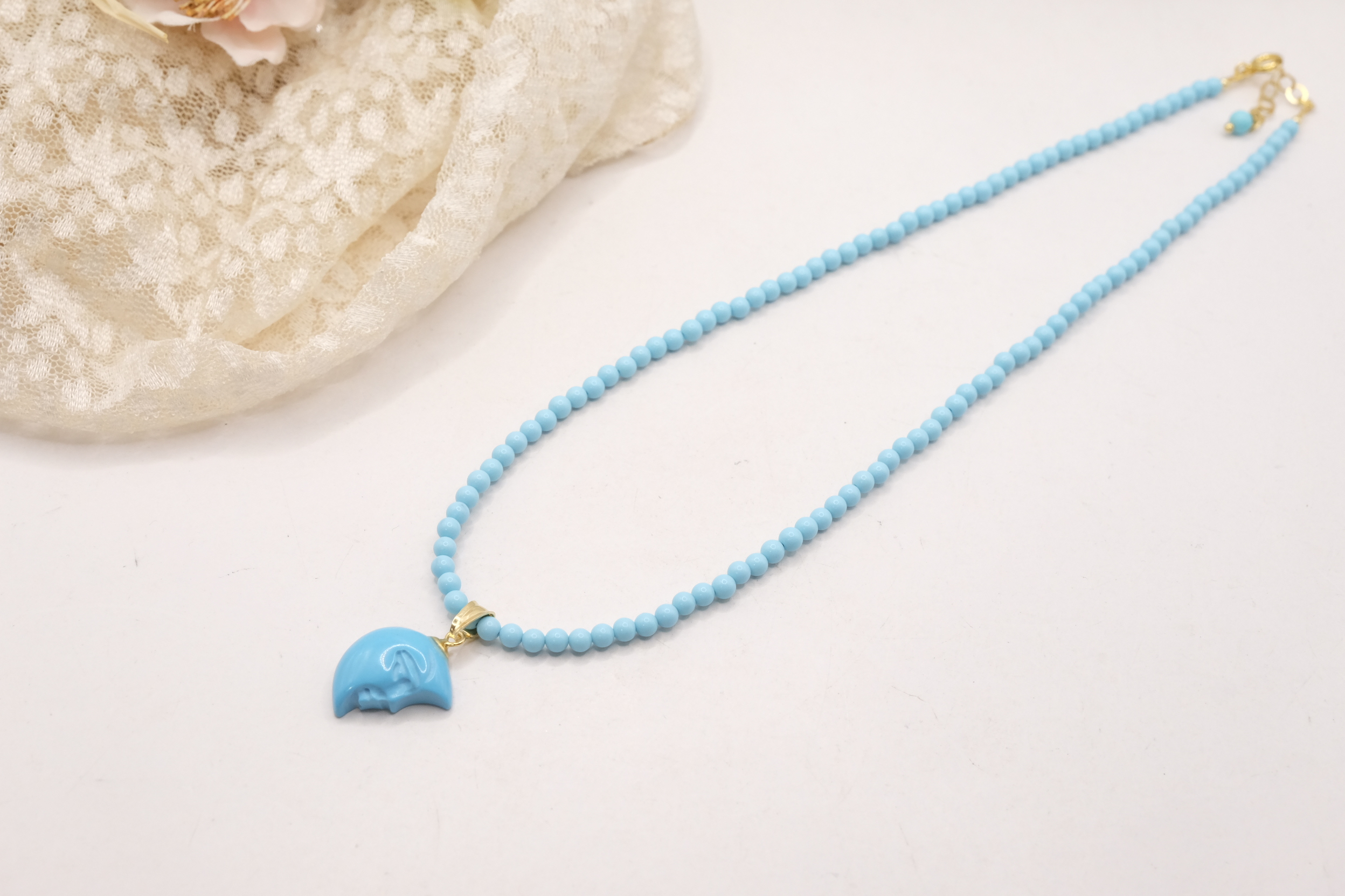HANDMADE TURQUOISE PASTE NECKLACE WITH MARINE SUBJECTS IN SILVER (25)