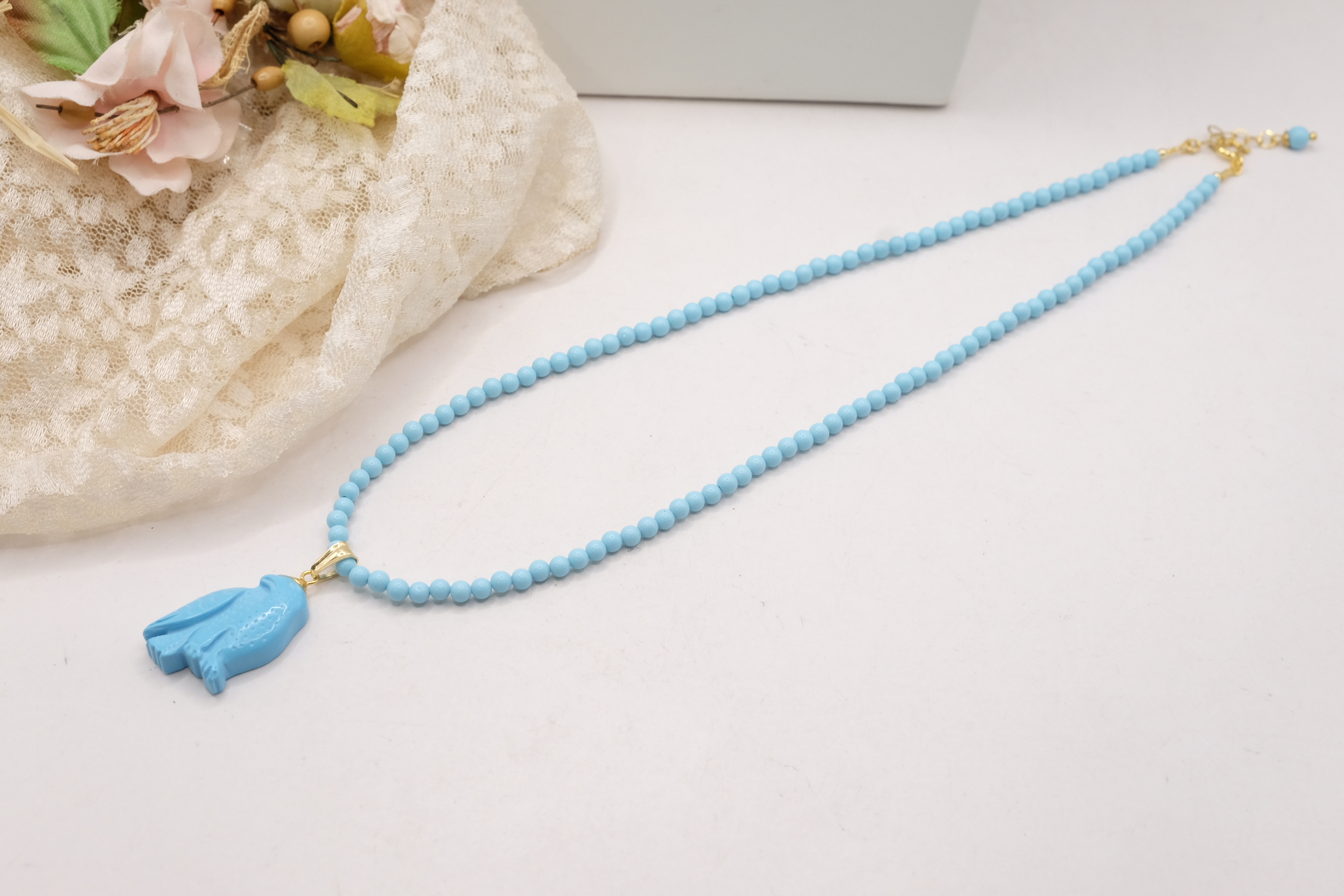 HANDMADE TURQUOISE PASTE NECKLACE WITH MARINE SUBJECTS IN SILVER (6)
