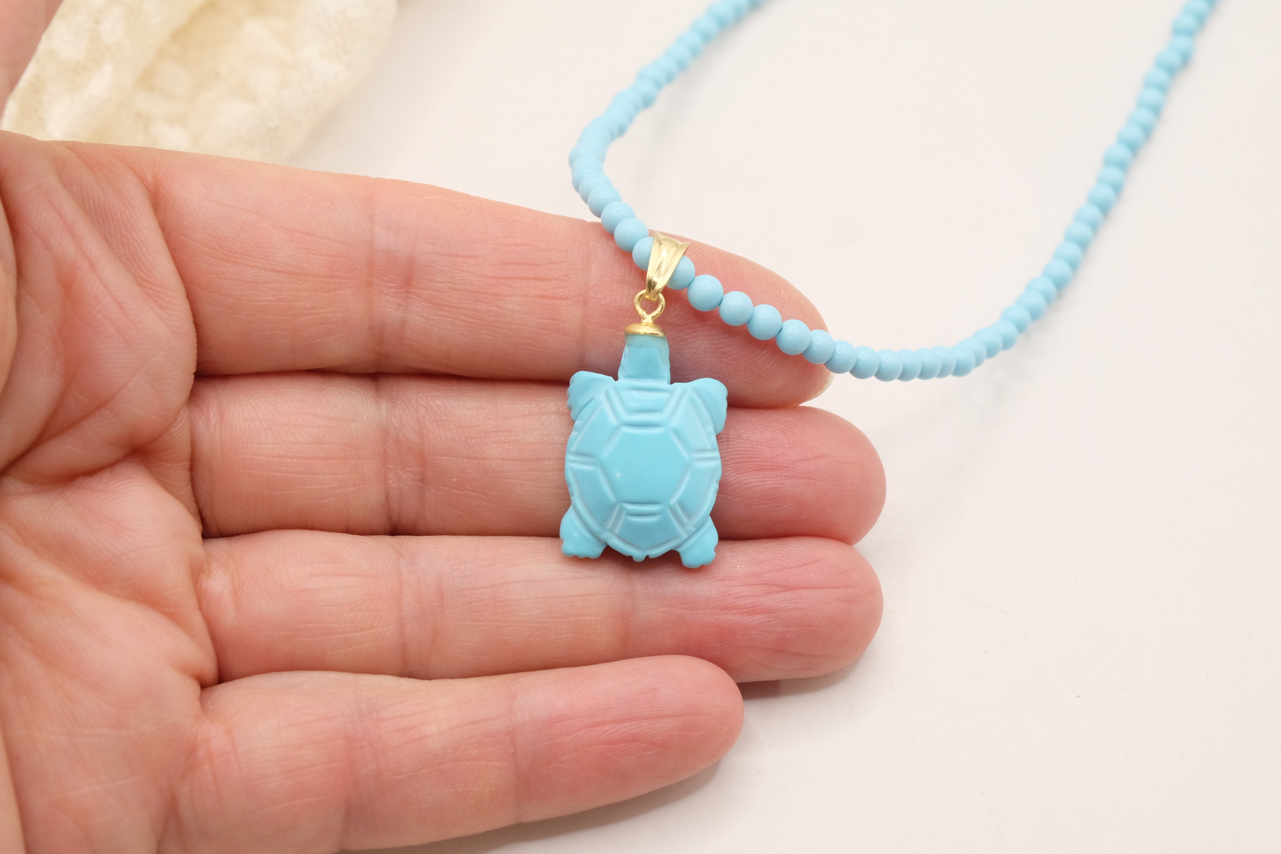 HANDMADE TURQUOISE PASTE NECKLACE WITH MARINE SUBJECTS IN SILVER (9)