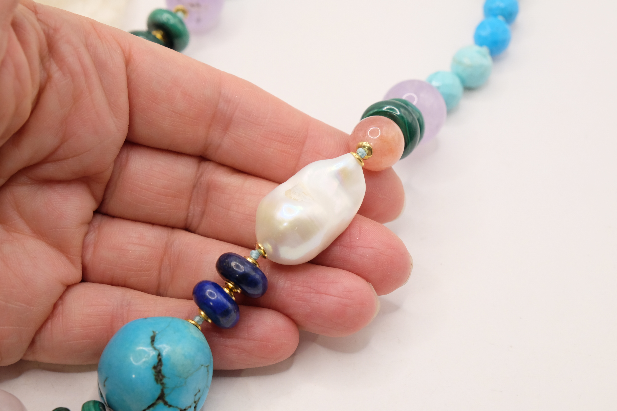 COLLANA ARTIGIANALE PERLE AMETISTA TURCHESE ACQUAMARINA LAPIS MALACHITE (1)