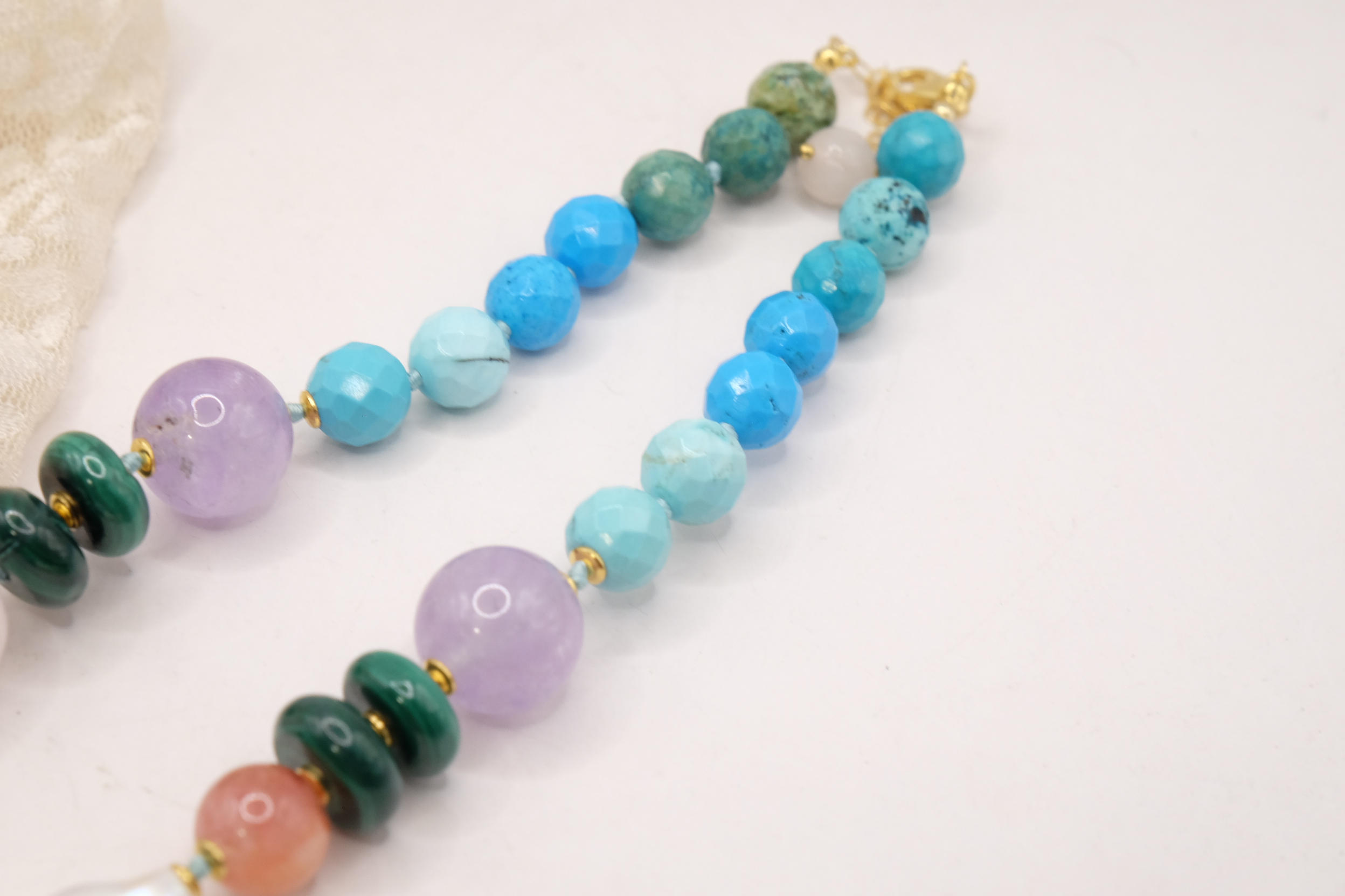 COLLANA ARTIGIANALE PERLE AMETISTA TURCHESE ACQUAMARINA LAPIS MALACHITE (7)