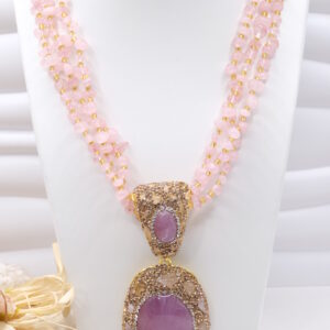 Collana multifilo Quarzo Rosa Marcassiti Cabochon Resina