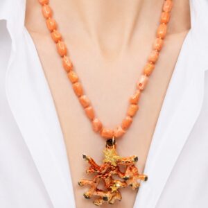 Collana Ramo Corallo Ceramica di Caltagirone Corallo Salmone Argento