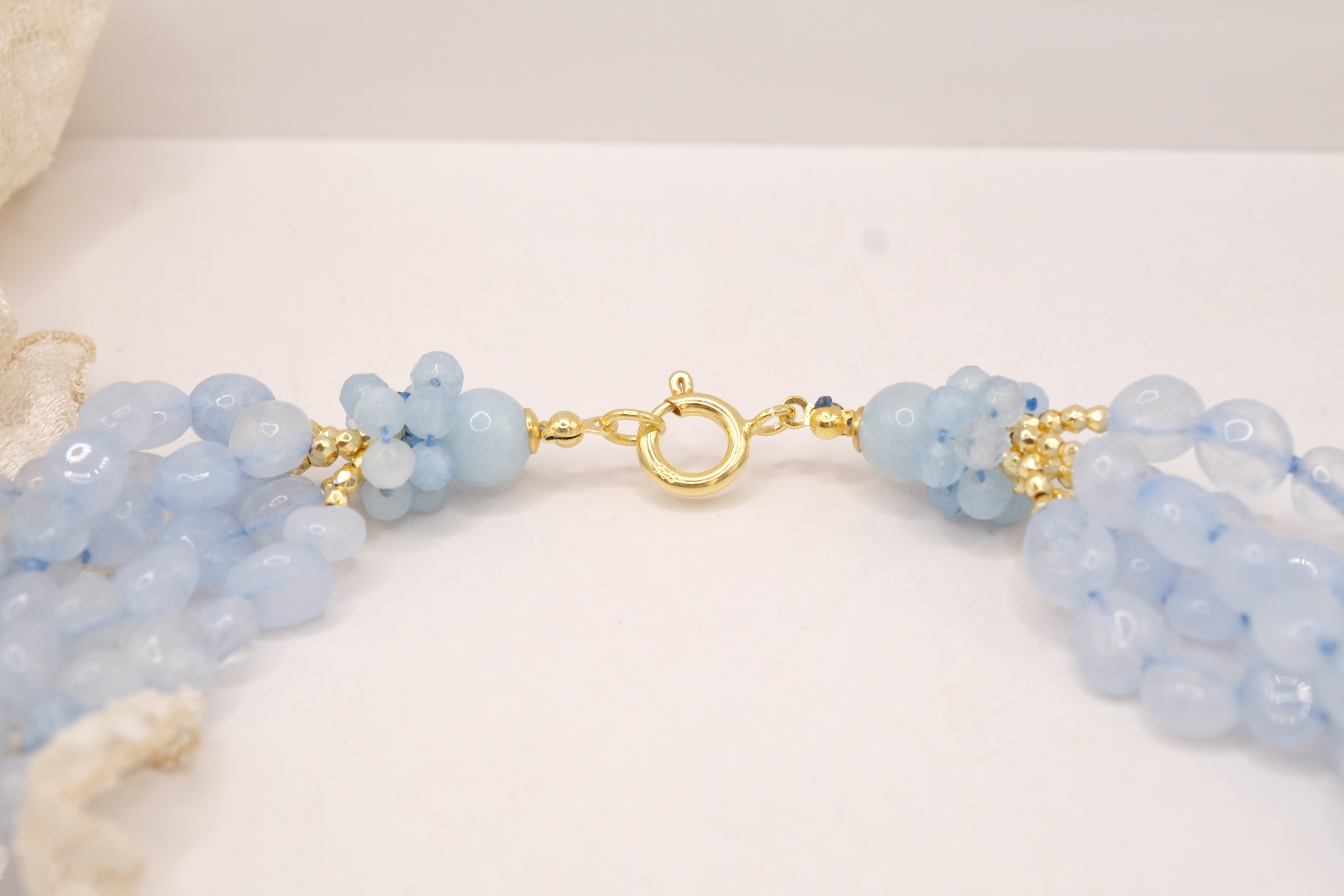 COLLANA ARTIGIANALE SICILIANA ACQUAMARINA STELLE CONCHIGLIE CERAMICA DI CALTAGIRONE ARGENTO DORATO (1)