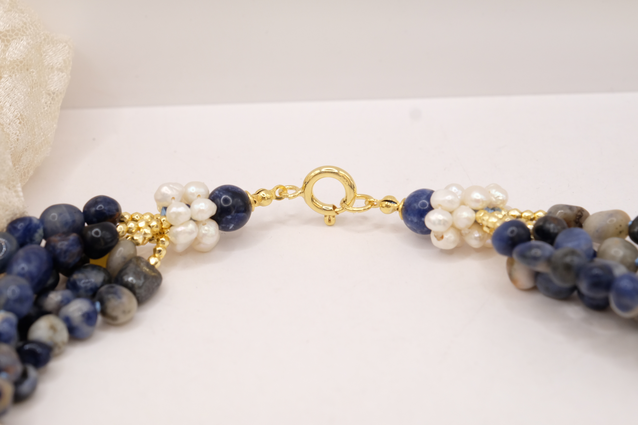 COLLANA ARTIGIANALE SODALITE SICILIANA STELLE CONCHIGLIE CERAMICA DI CALTAGIRONE PERLE ARGENTO (7)