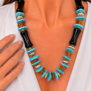 Collana Turchese Ambra "Clessidre" in Onice Perle