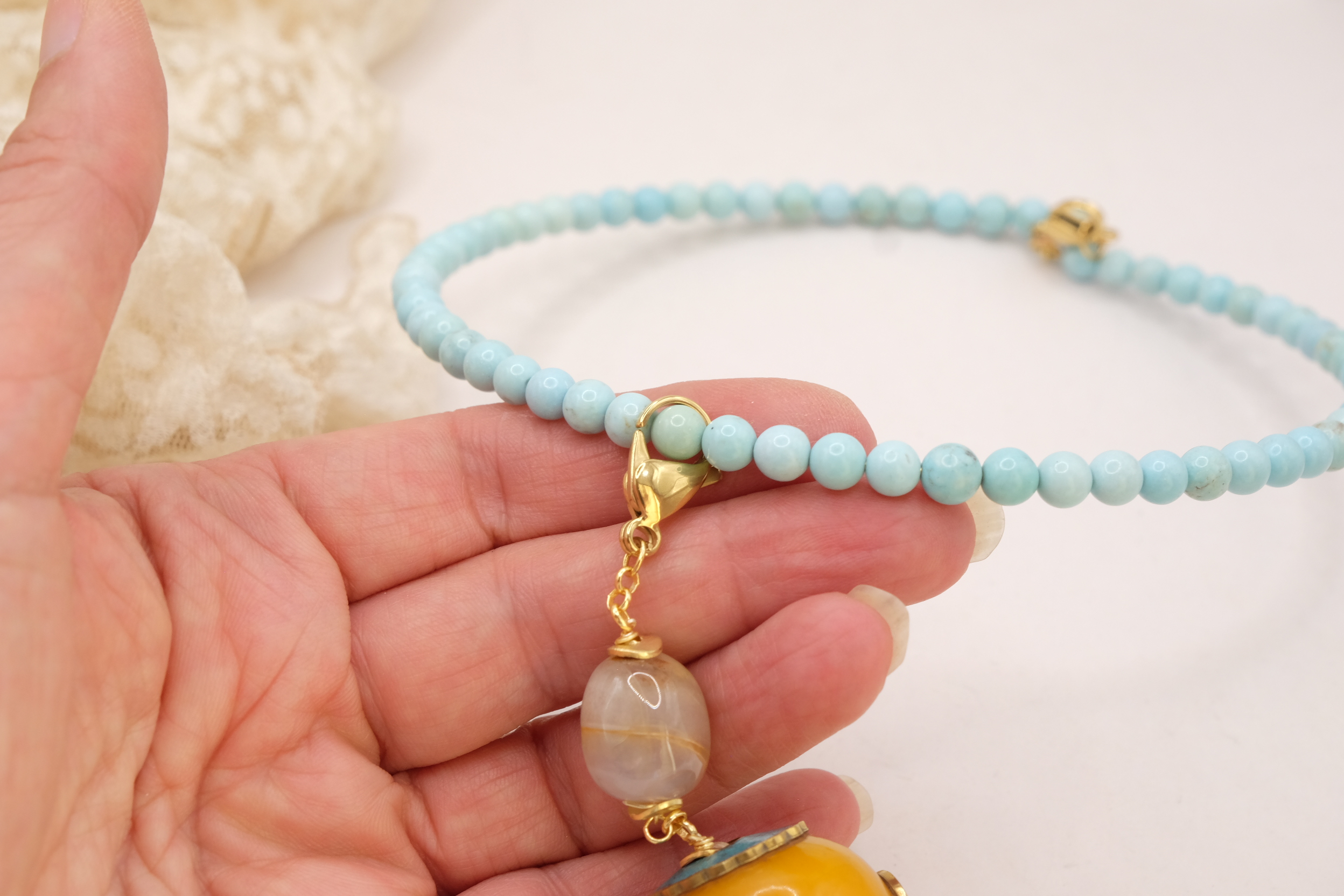 COLLANA ARTIGIANALE TURCHESE STABILIZZATA ELEMENTO NEPALESE PERLA DIASPRO TURCHESE (6)
