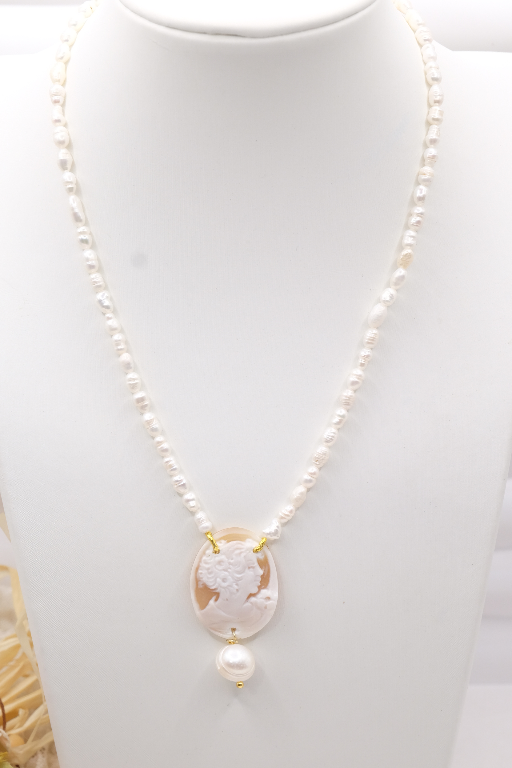 COLLANA ARTIGIANALE Y PERLE NATURALI CAMMEO DI TORRE DEL GRECO (10)