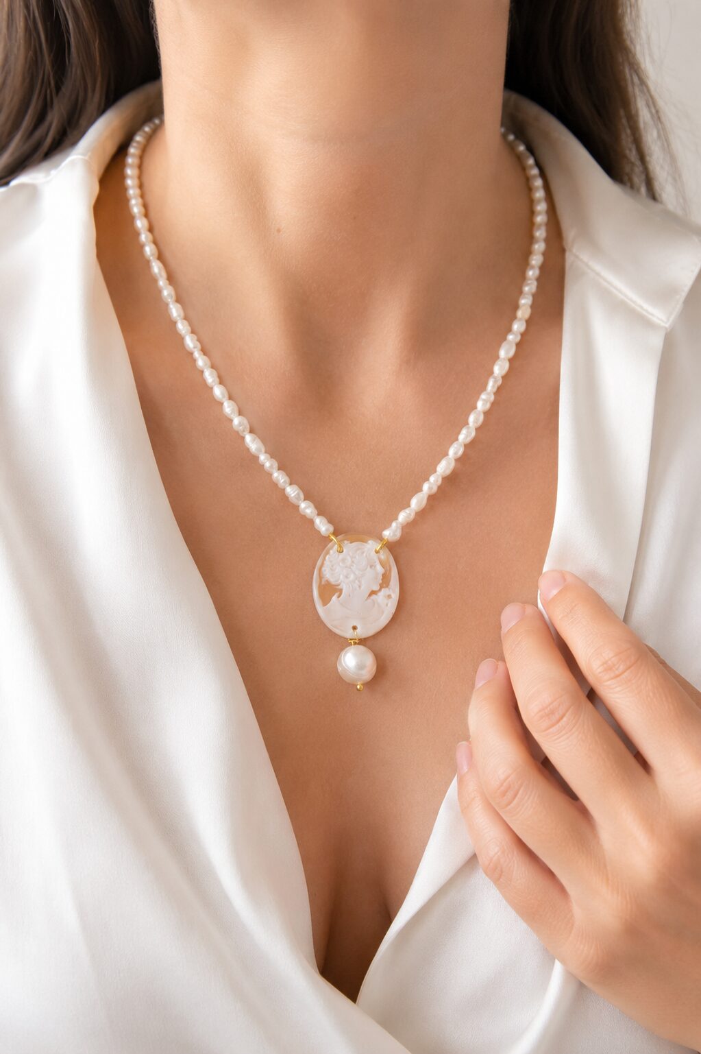 COLLANA ARTIGIANALE Y PERLE NATURALI CAMMEO DI TORRE DEL GRECO (12)
