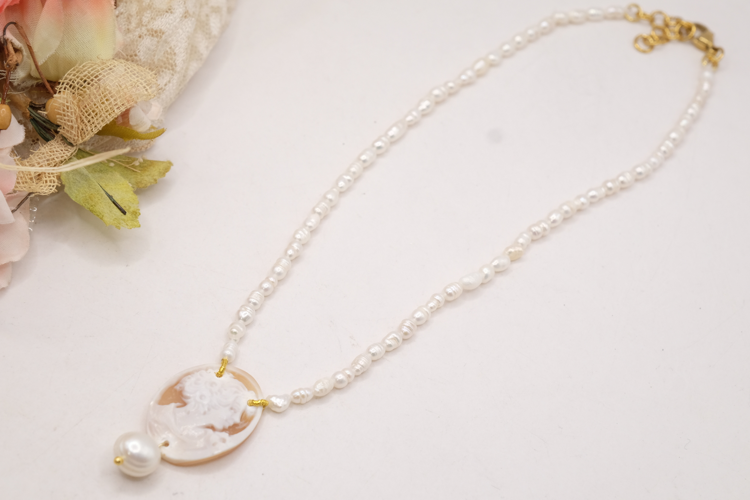 COLLANA ARTIGIANALE Y PERLE NATURALI CAMMEO DI TORRE DEL GRECO (13)