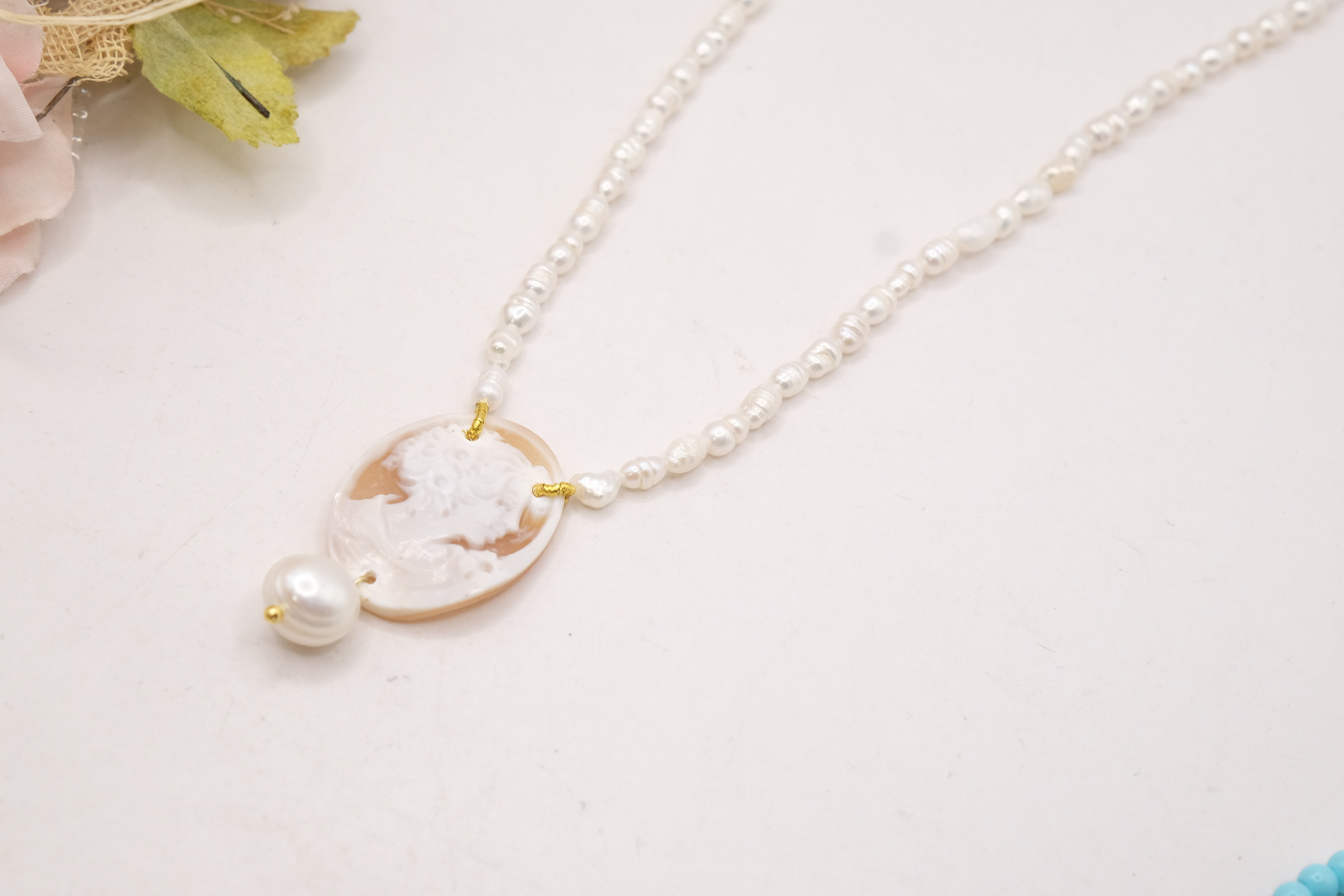 COLLANA ARTIGIANALE Y PERLE NATURALI CAMMEO DI TORRE DEL GRECO (14)