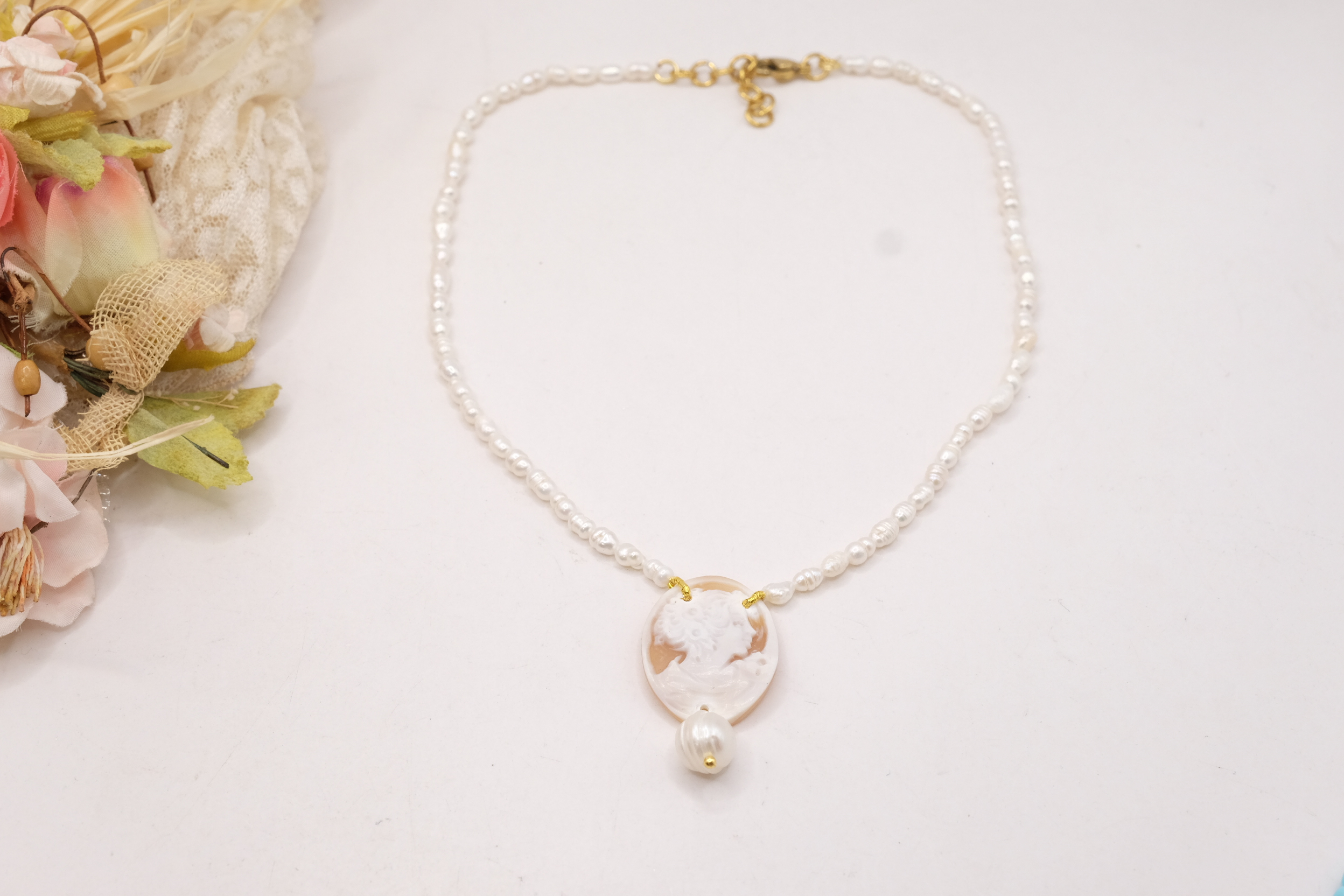 COLLANA ARTIGIANALE Y PERLE NATURALI CAMMEO DI TORRE DEL GRECO (16)