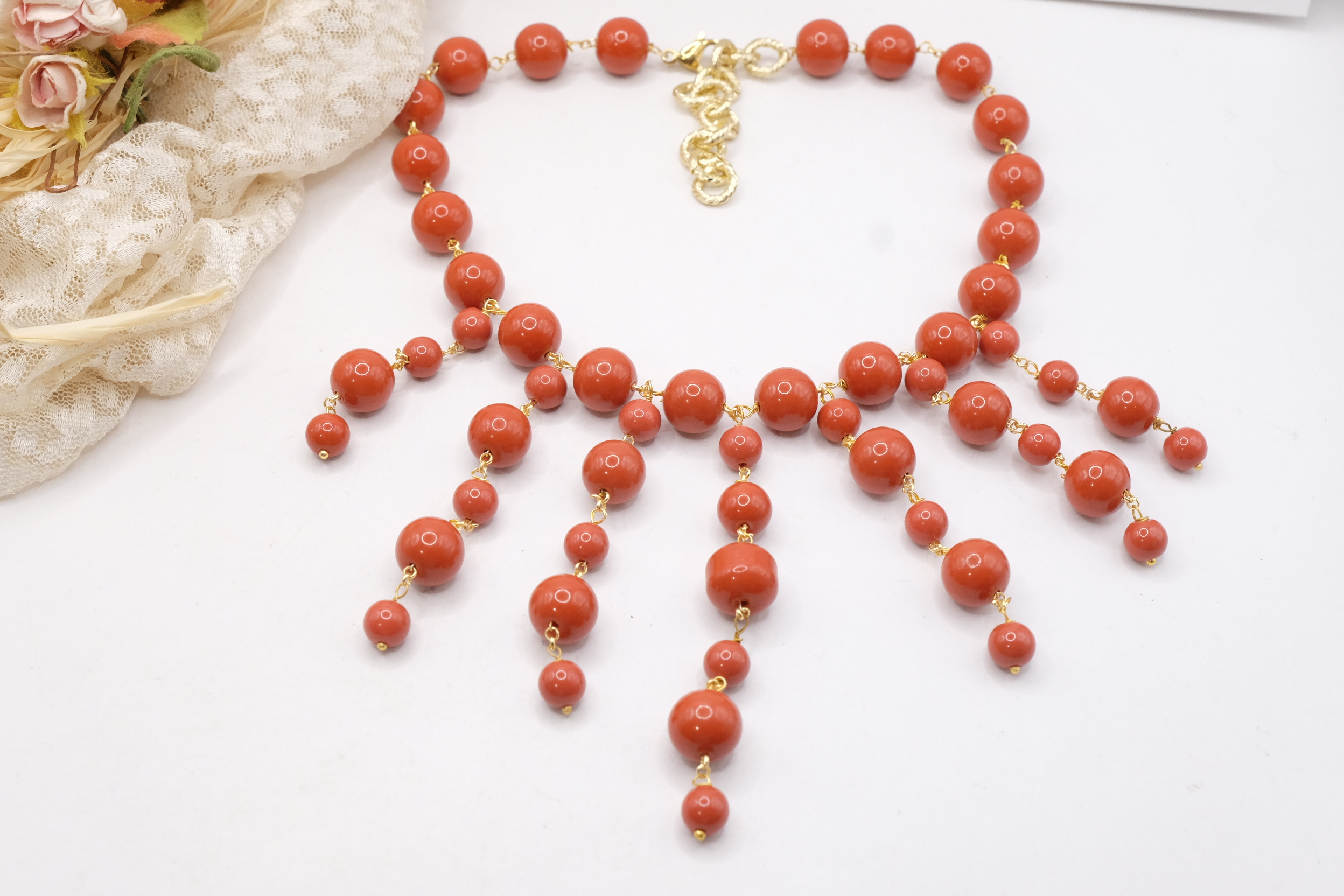 COLLANA CON CIONDOLI PASTA DI CORALLO ARTIGIANALE (3)