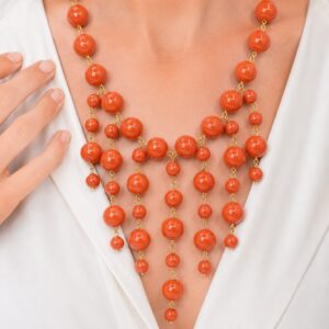Collana Cascata Ciondoli Pasta di Corallo Ottone Acciaio