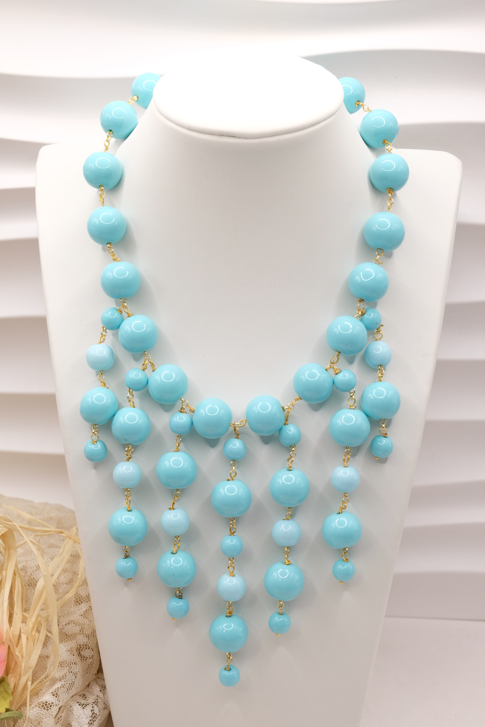 COLLANA CON CIONDOLI PASTA DI TURCHESE ARTIGIANALE (1)