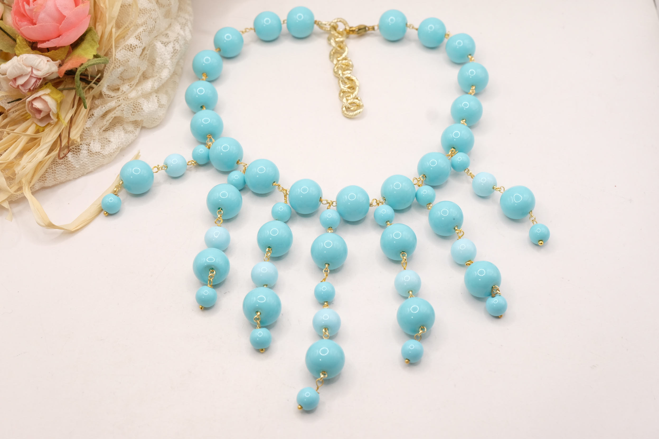 COLLANA CON CIONDOLI PASTA DI TURCHESE ARTIGIANALE (2)