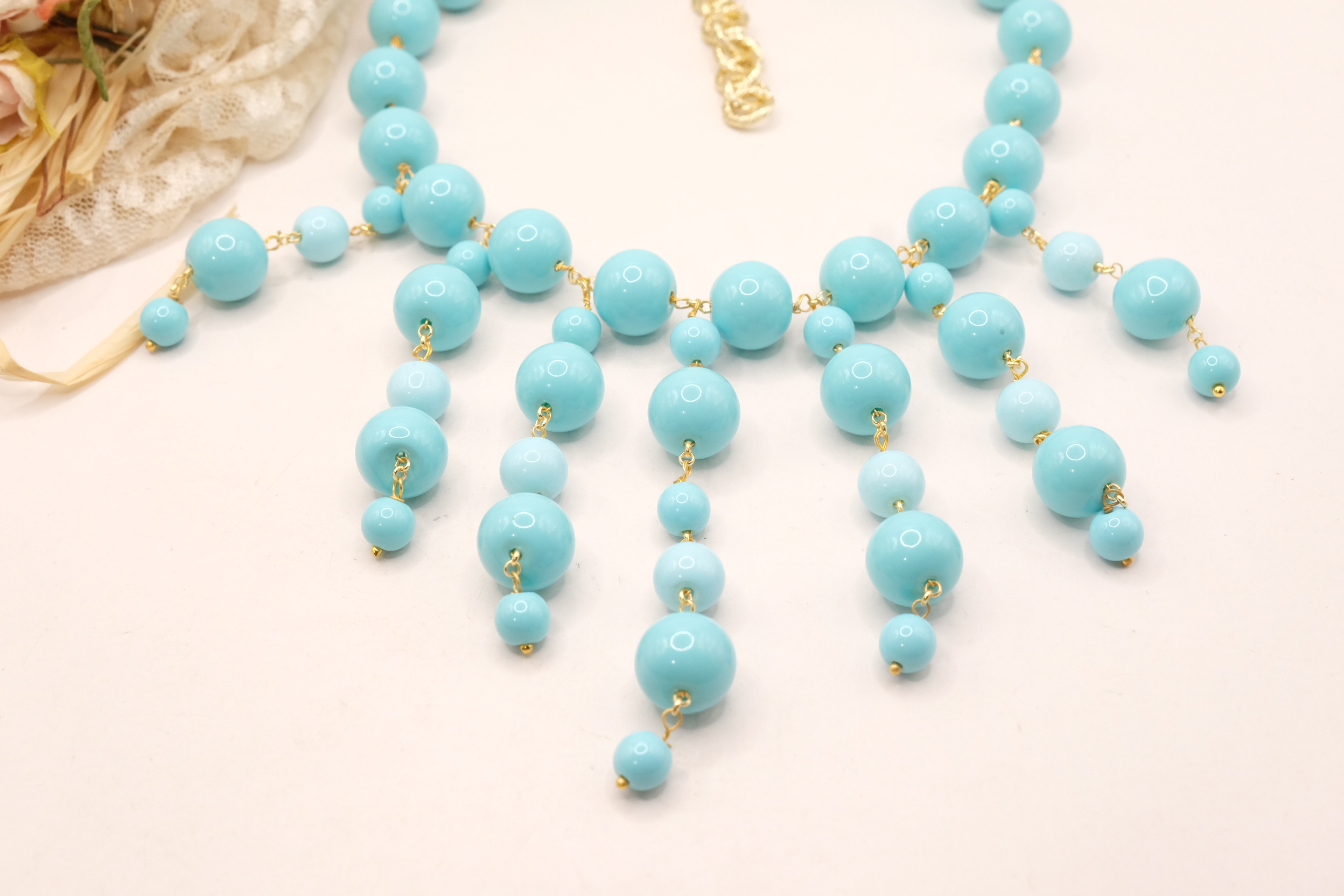 COLLANA CON CIONDOLI PASTA DI TURCHESE ARTIGIANALE (3)