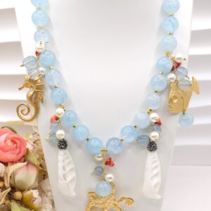 Collana Giada Acquamarina Conchiglie Polpo Cavalluccio Pesce Corallo