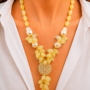 Collana a Y Giada Gialla Filigrana Ammagliata Grappoli