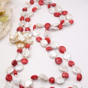 Collana Multifilo Lunga Corallo Bamboo Rosso Perle Tessito